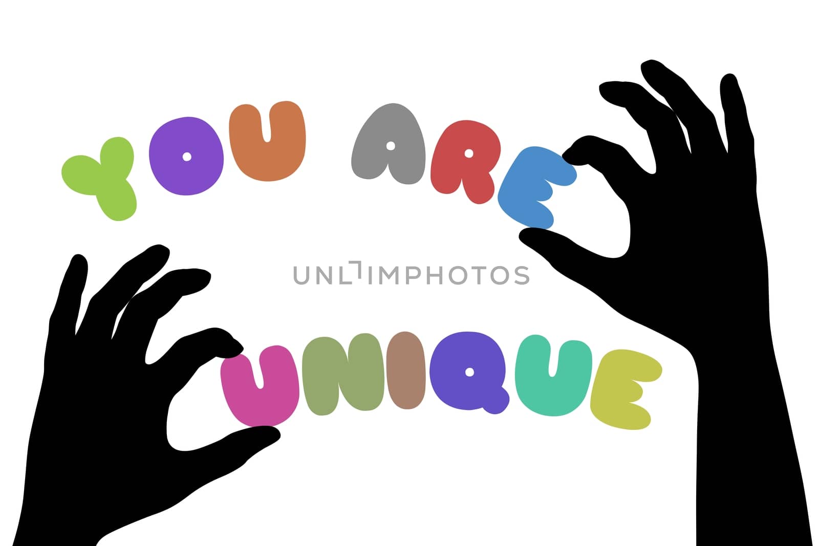 Illustration of a pair of hands holding the words "You Are Unique"