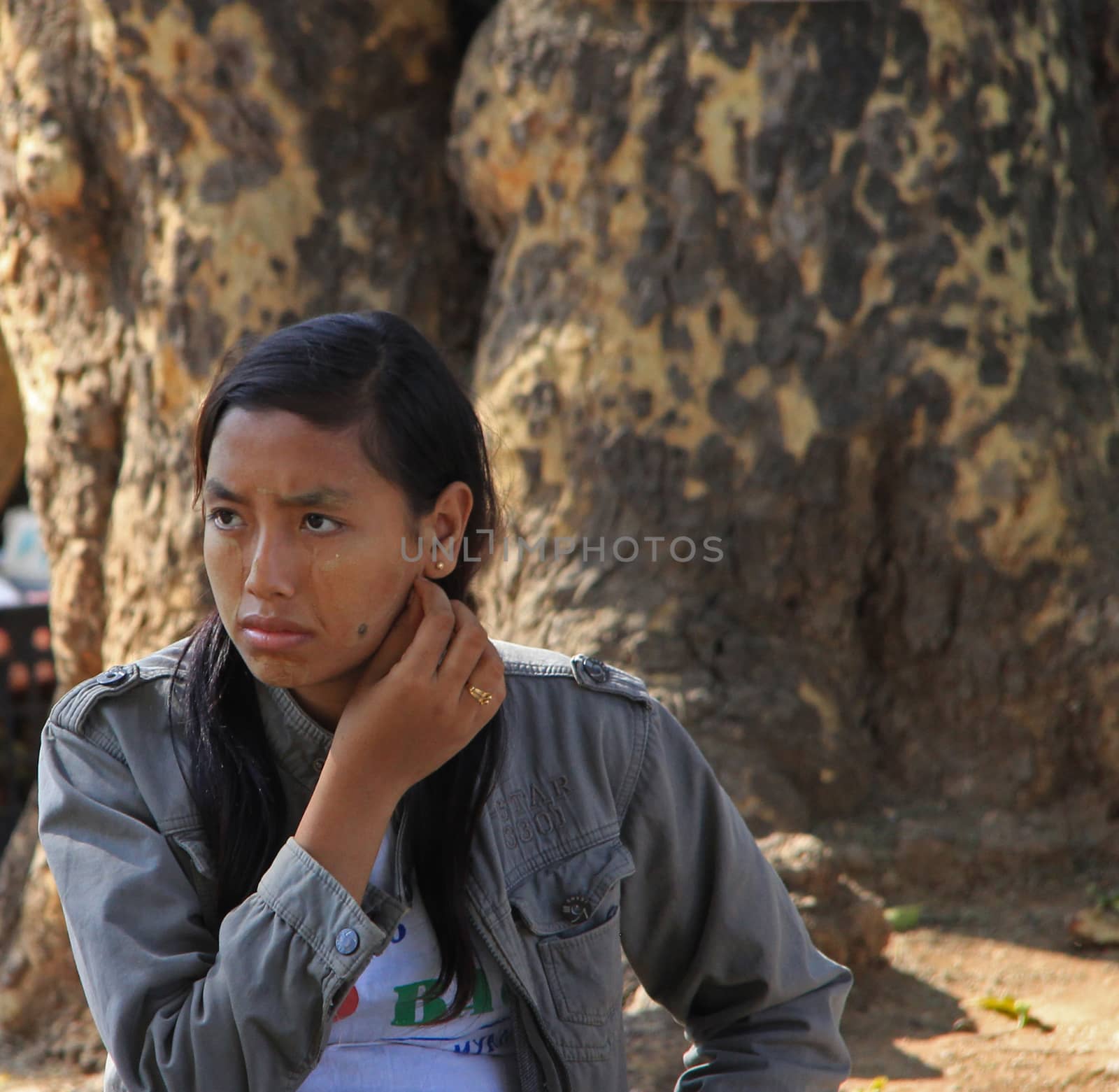 A young lady posing for her photo in Myanmar Feb 2015 No model release Editorial use only