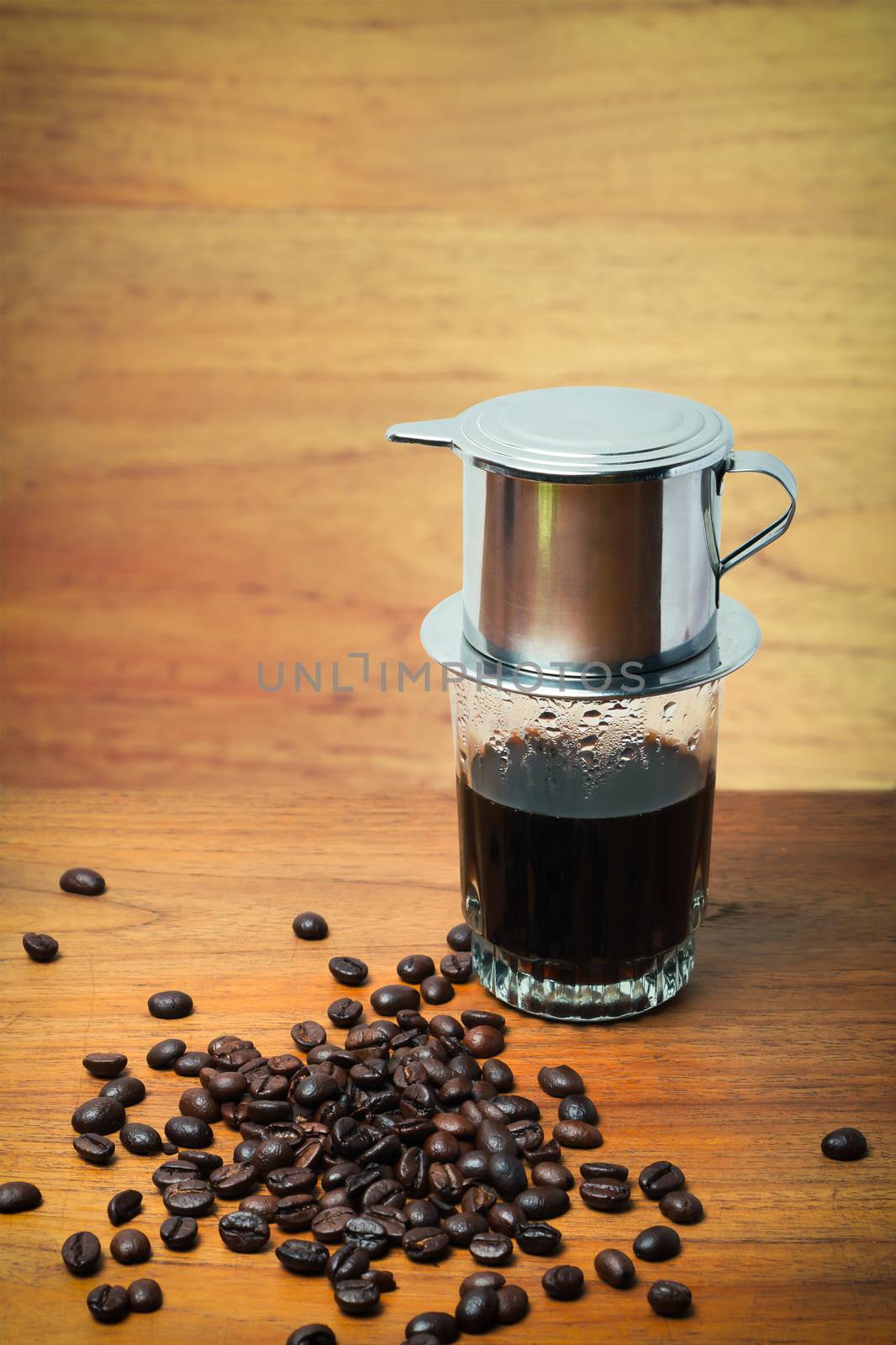 Vietnam Coffee cup and coffee beans, vintage style