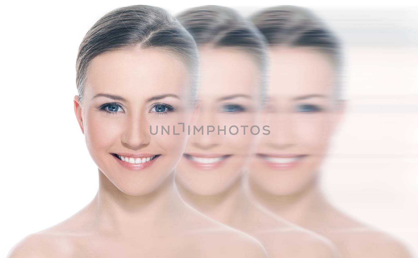 Young happy natural caucasian woman with shadows