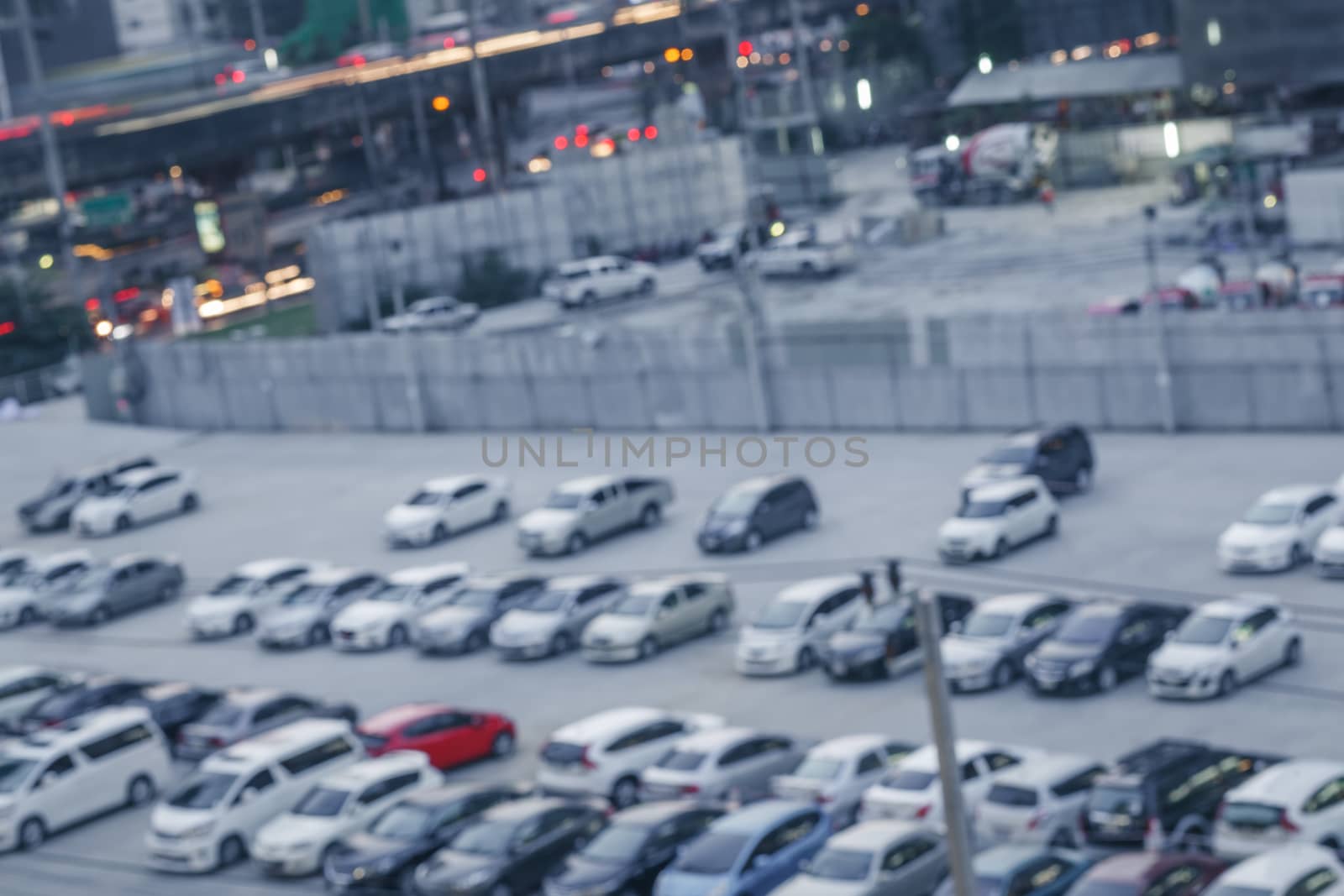 Abstract blur background of car parking, shallow depth of focus, top view