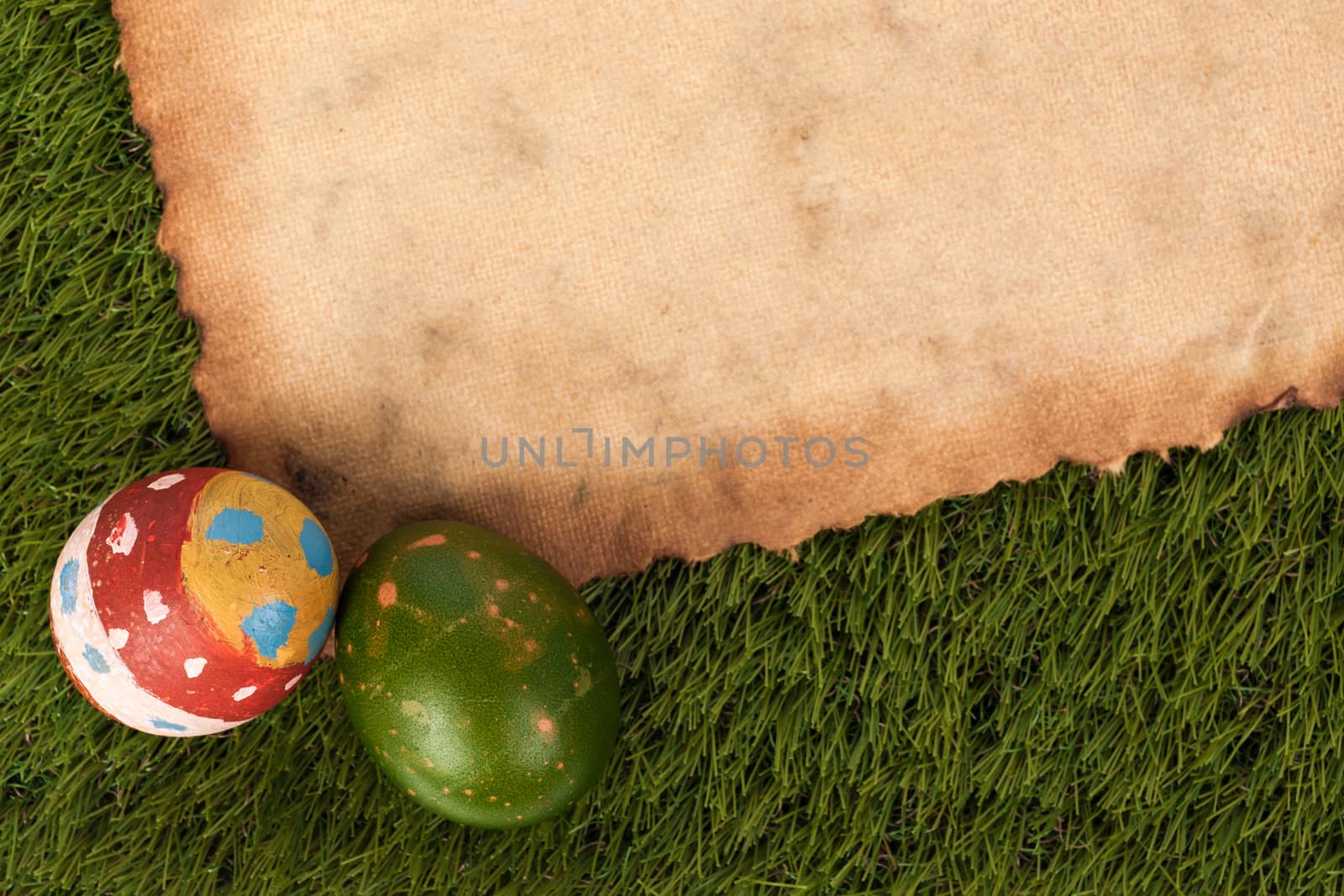 Happy easter eggs festival event on grass and grunge paper,can use as background