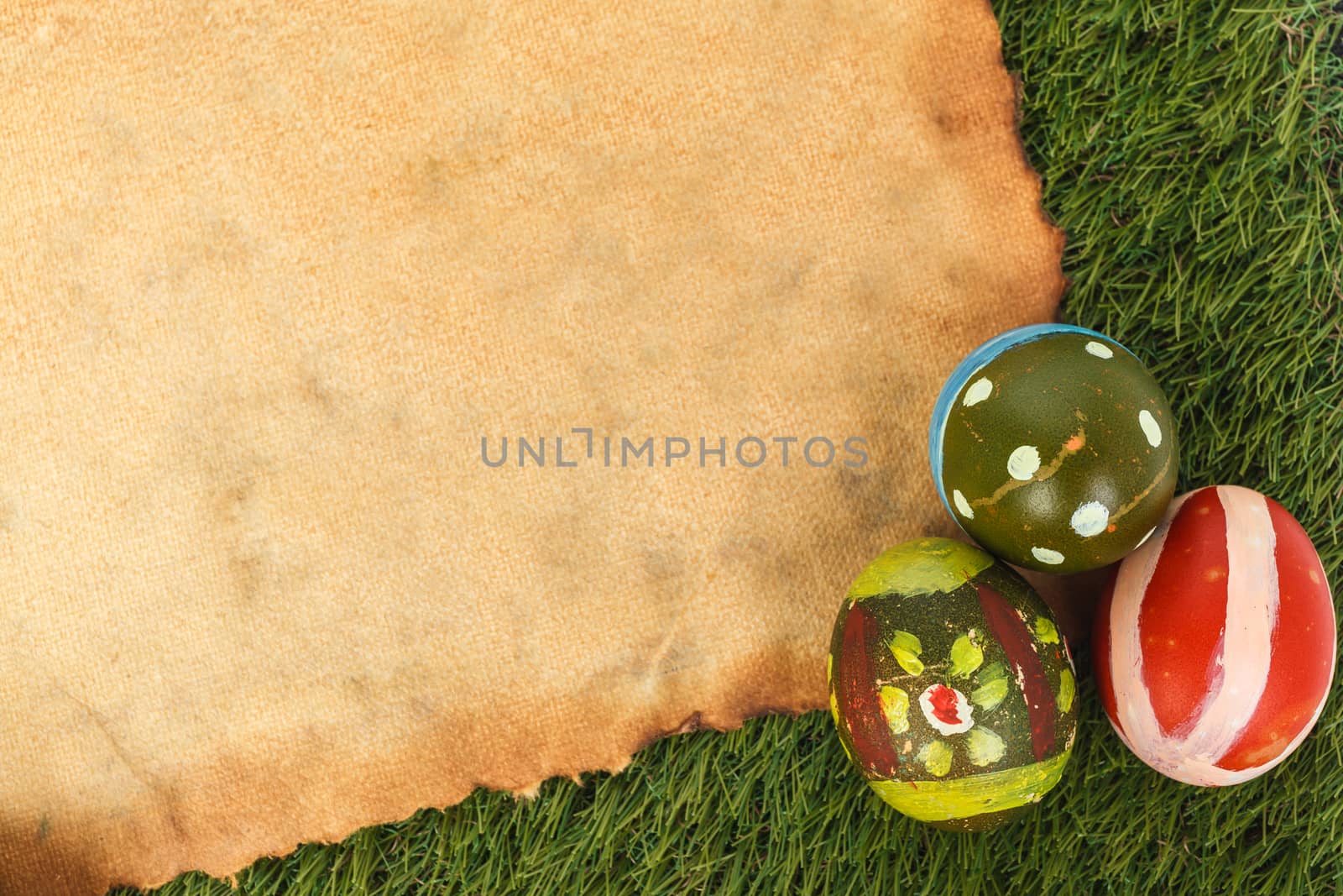 Happy easter eggs festival event on grass and grunge paper,can use as background