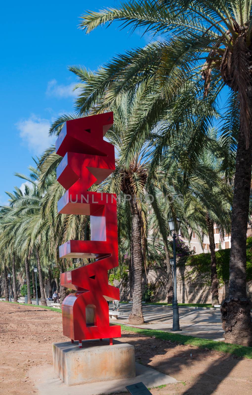 Red Palma sign. Details Palma, Palma de Mallorca, Balearic islands, Spain in November.