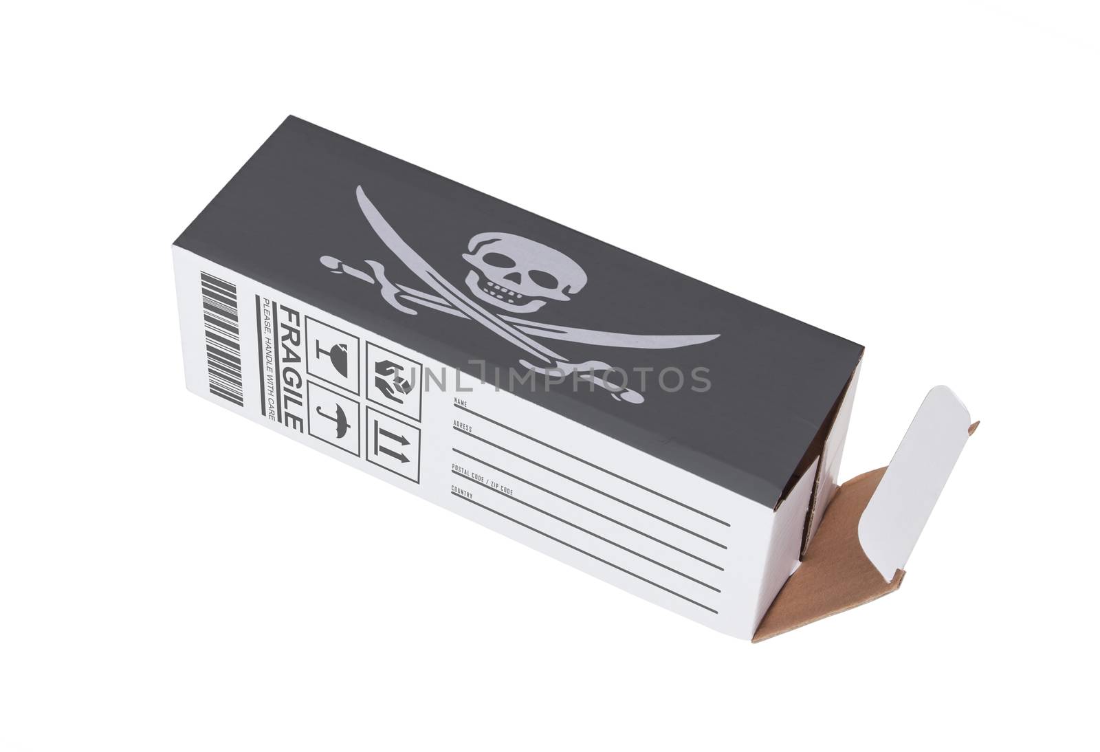 Concept of export, opened paper box - Illegal product
