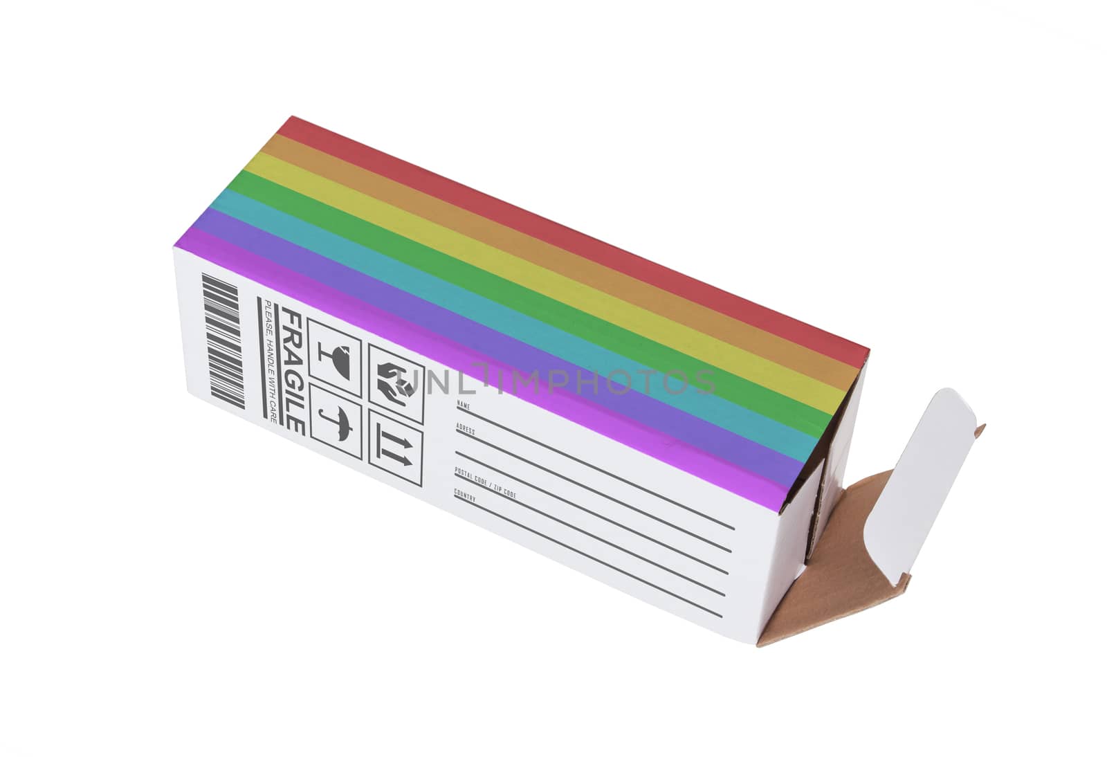 Concept of export, opened paper box - Rainbow flag