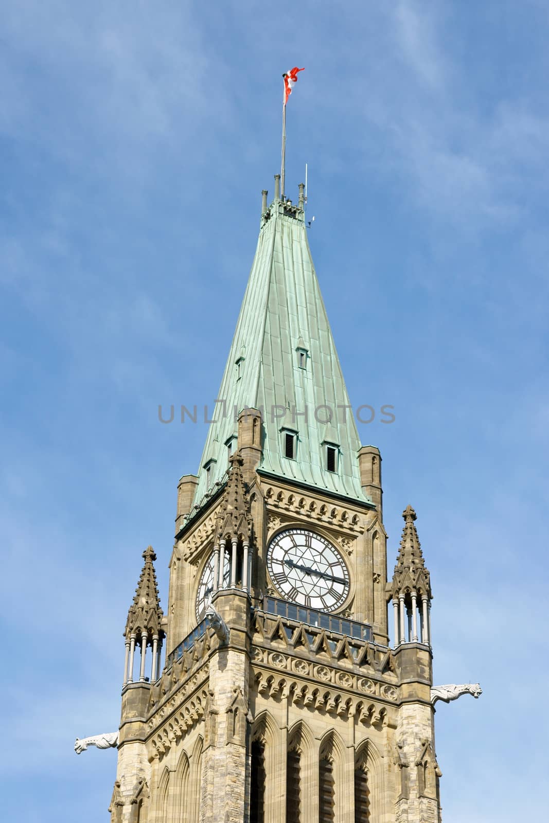 Detail of the clock tower of Parliament of Canada in Ottawa