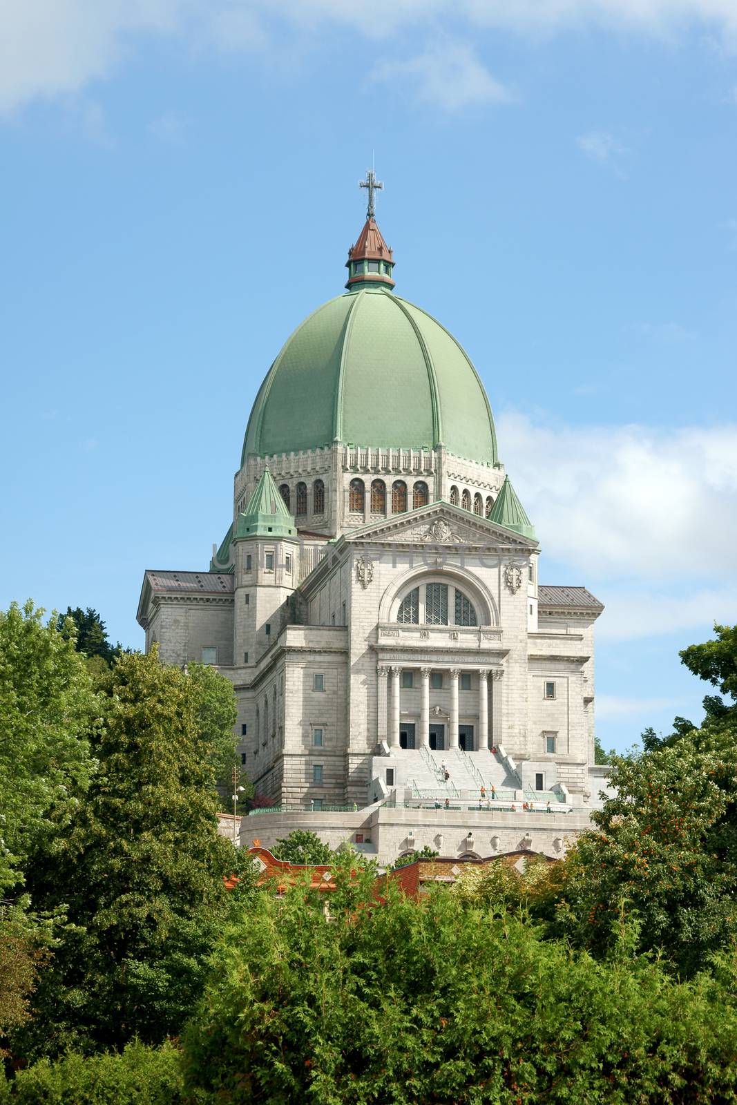 Saint Joseph Oratory construction began in 1904. The original Church was enlarged many times. The actual Basilica construction was terminated in 1967. The basilica dome has a diameter of 39 meters (125 feet) and rises 236 meters (856 feet) above sea level. It is the highest point in the city of Montreal. The Dome is the third largest among the roman Catholic worship places.