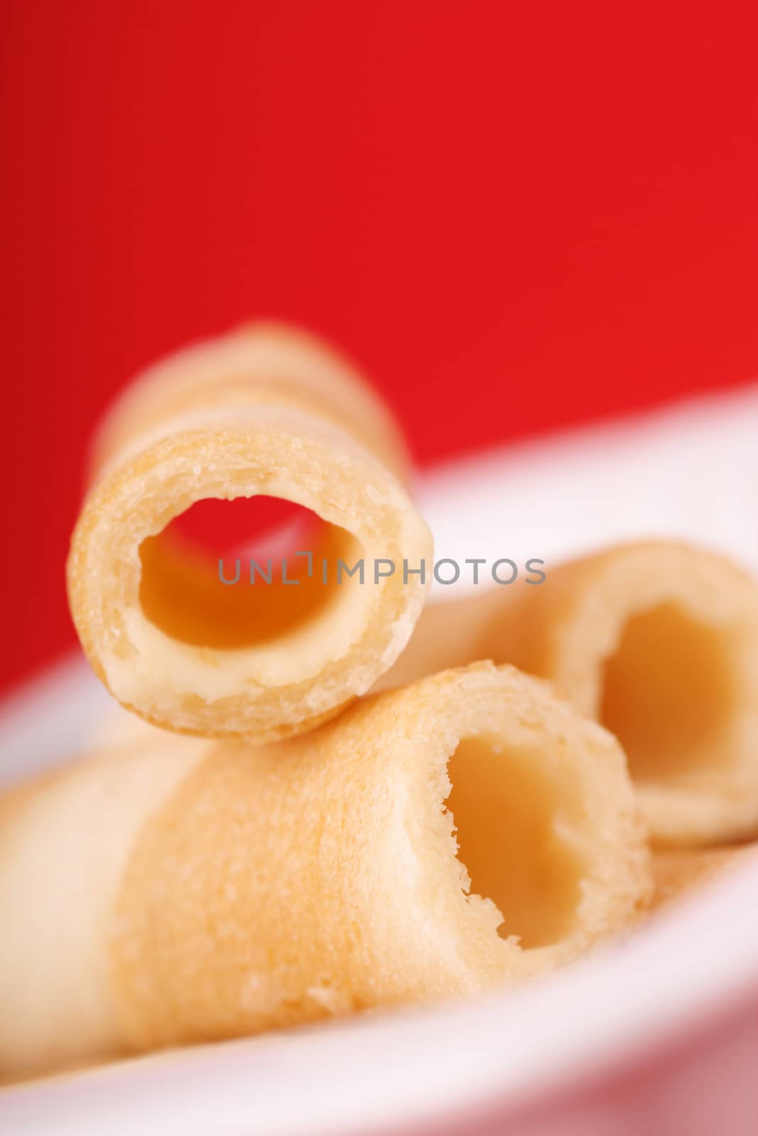 Macro of some small cylindrical wafer. A lot of copy space space. Selective and soft focus.