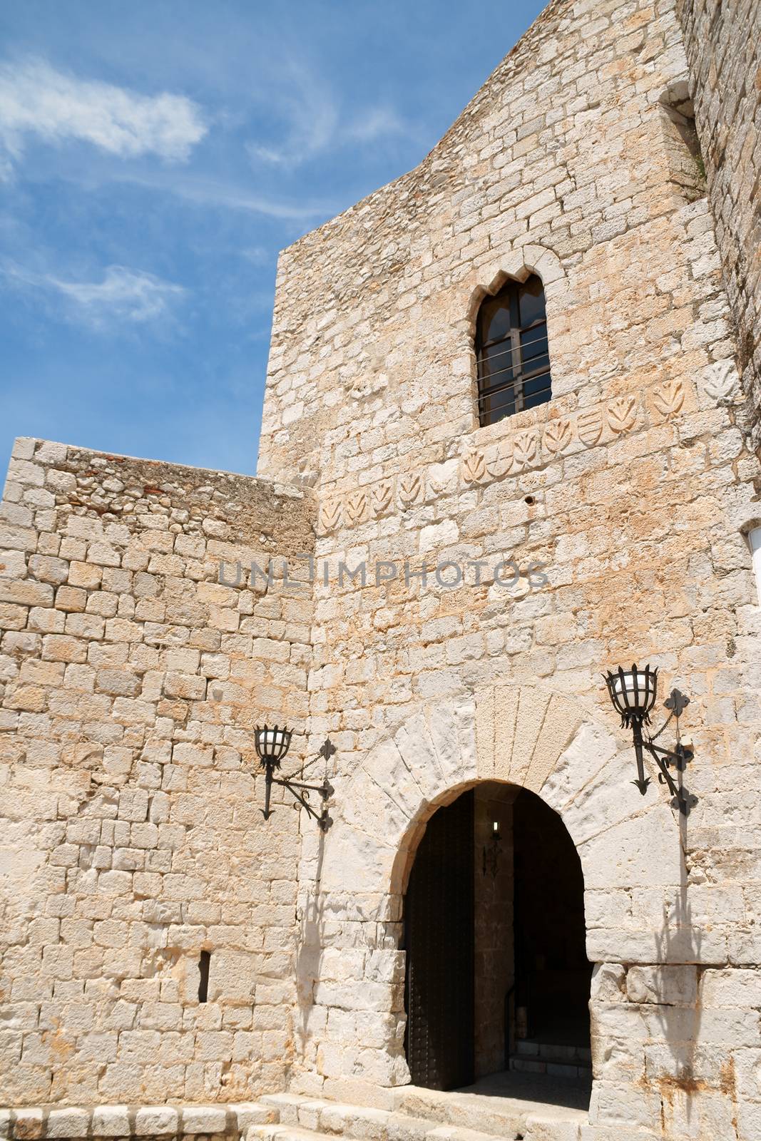 View of the inner court of Pope Luna's Castle in Peniscola, Valencia Province, Spain. In this castle lived the last Pope after the western schism from Rome, Benedict XIII or Pope Luna.