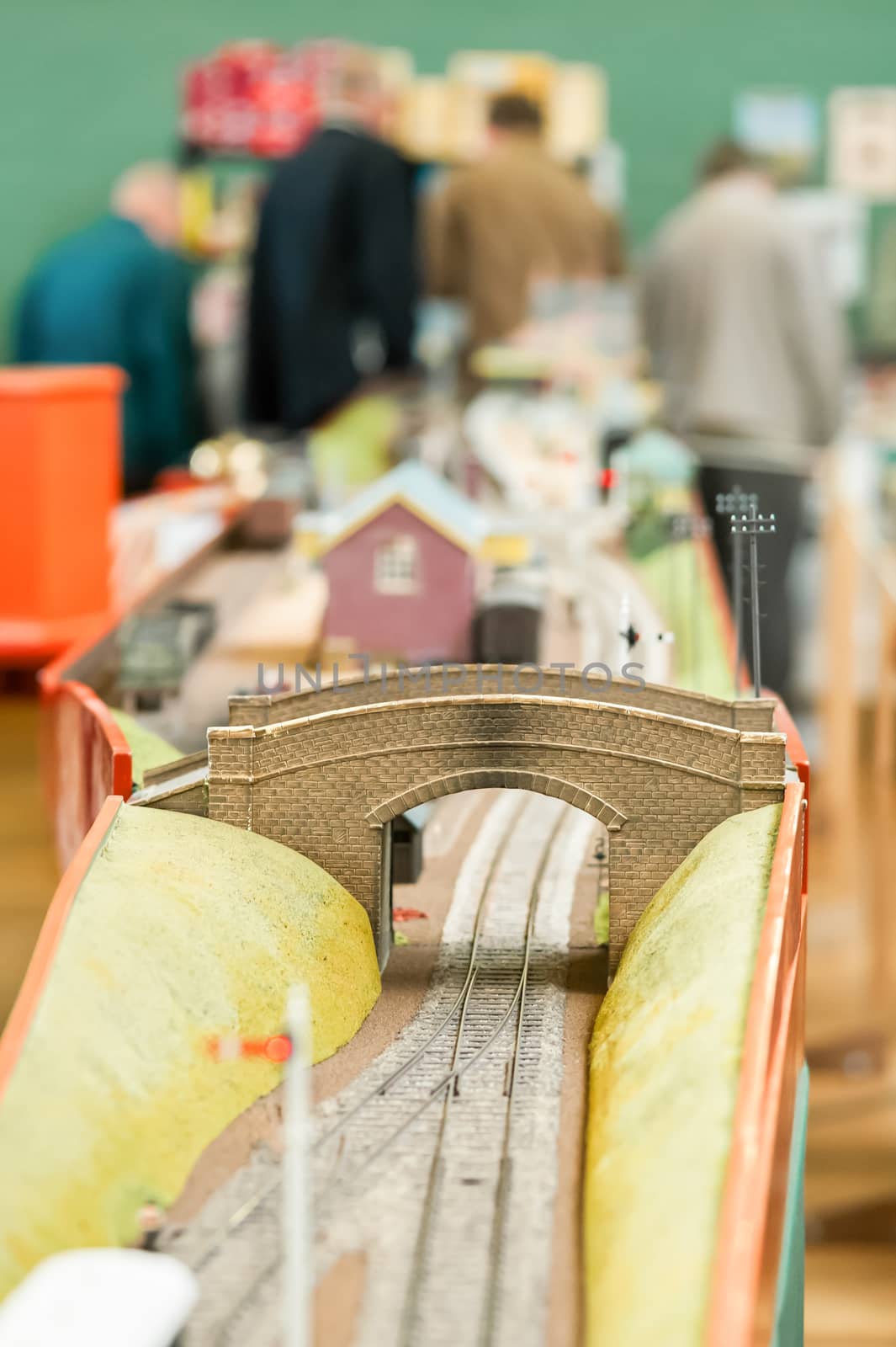 closeup of a bridge feature on a model train set