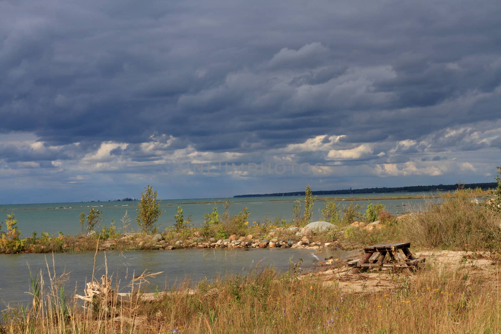 The beach early fall after rain storm going through