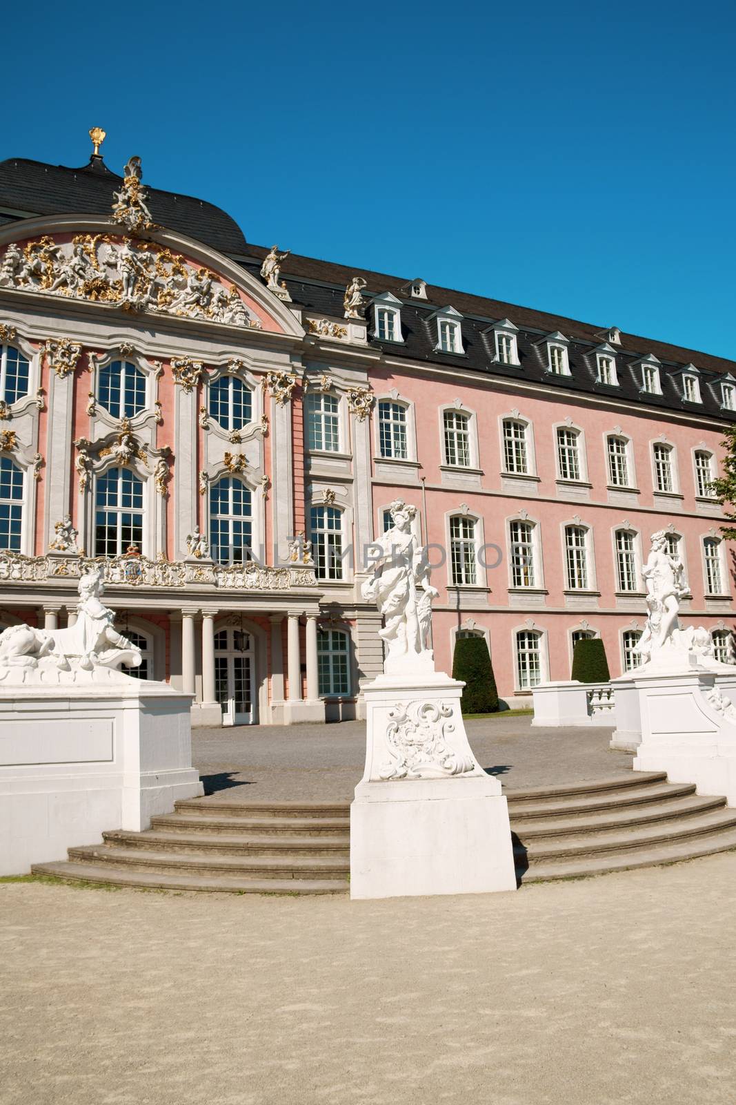 South wing of Prince-electors Palace in Trier, Germany. It was built in rococo style from 1756 by architect Johannes Seiz and the sculptor Ferdinand Tietz.