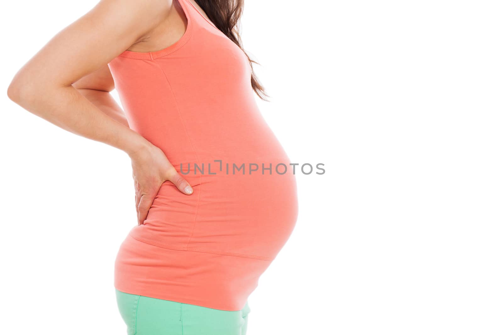 Beautiful pregnant belly on a white background