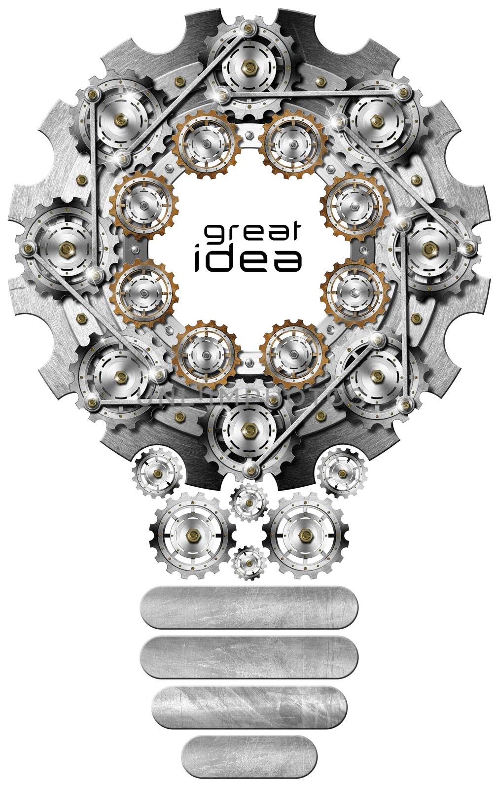 Light bulb design by cogs and gears, concept of creative great idea. Isolated on white background
