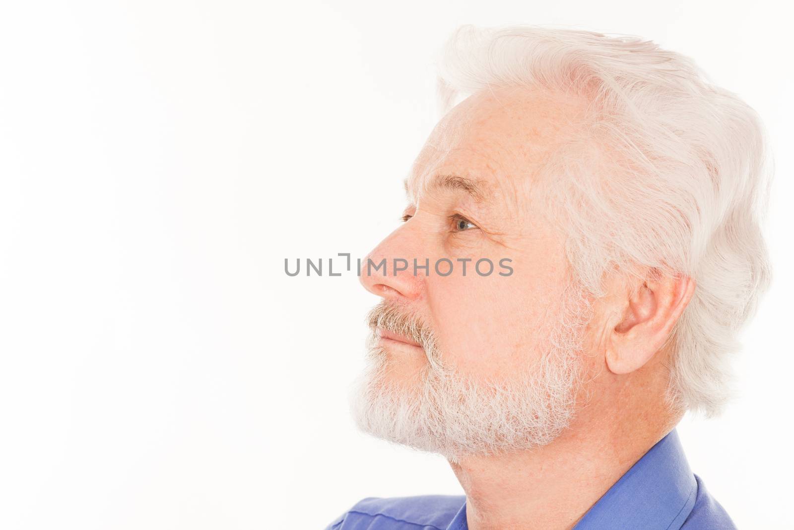 Handsome elderly man with gray beard isolated over white background