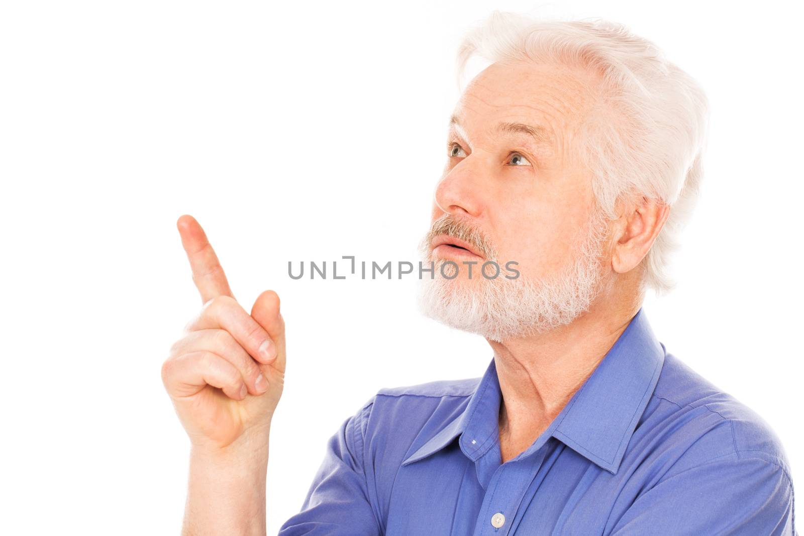 Portrait of handsome elderly man with beard on a white background