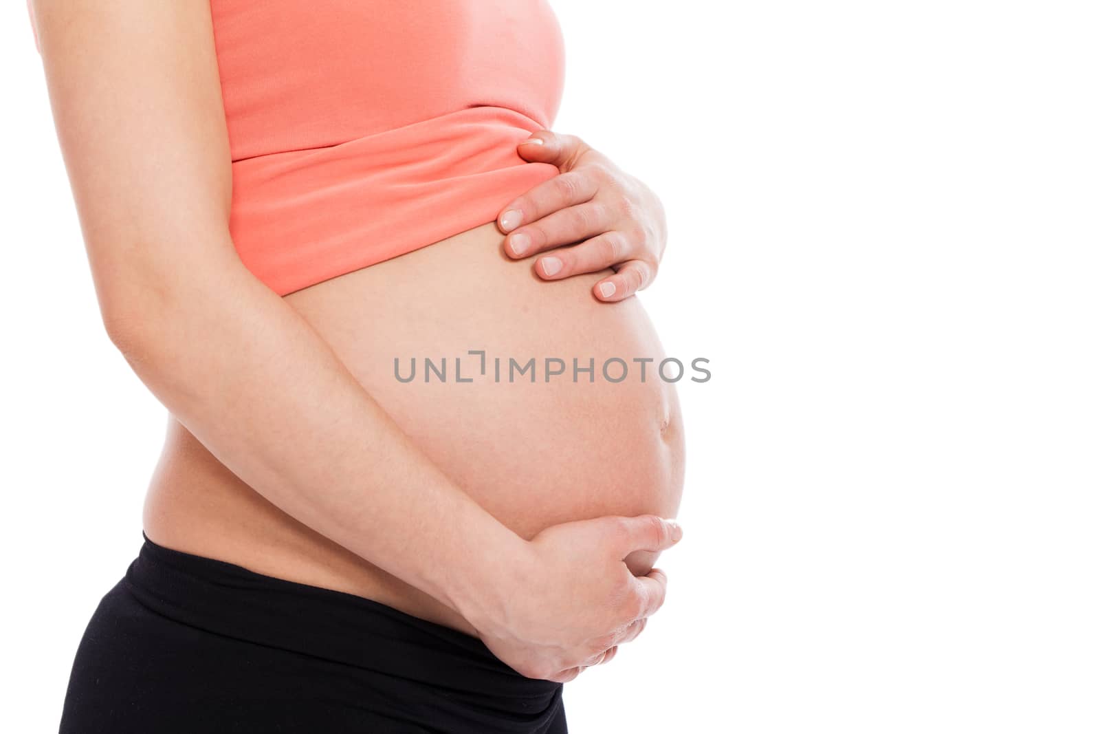 Beautiful pregnant belly on a white background