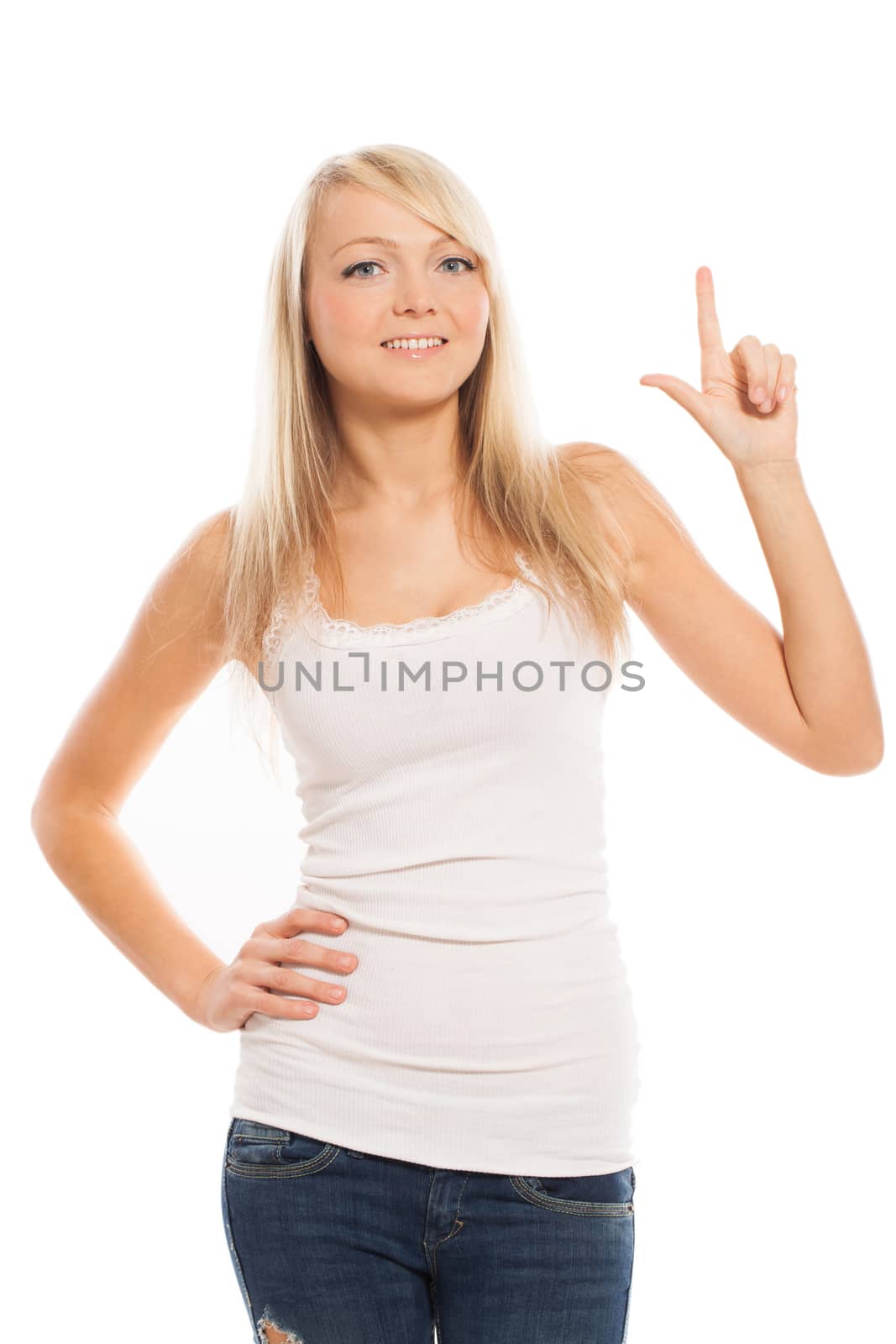 Young attractive woman has an idea isolated over white background