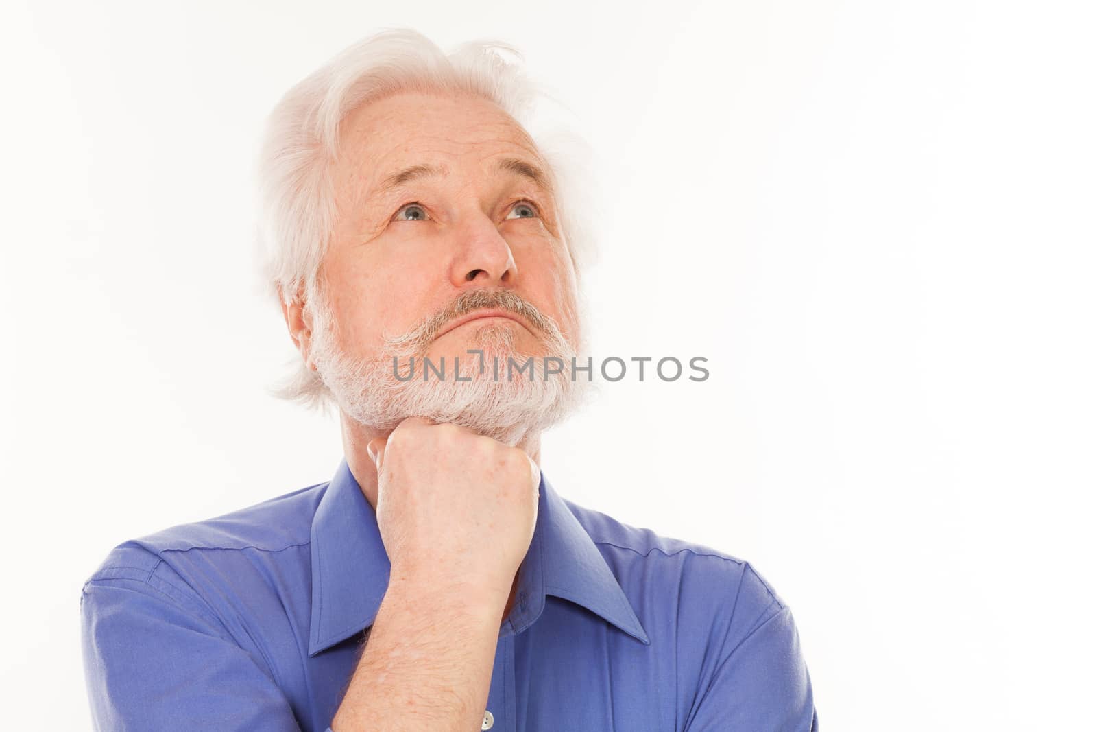 Handsome elderly man with gray beard thoughtful isolated over white background