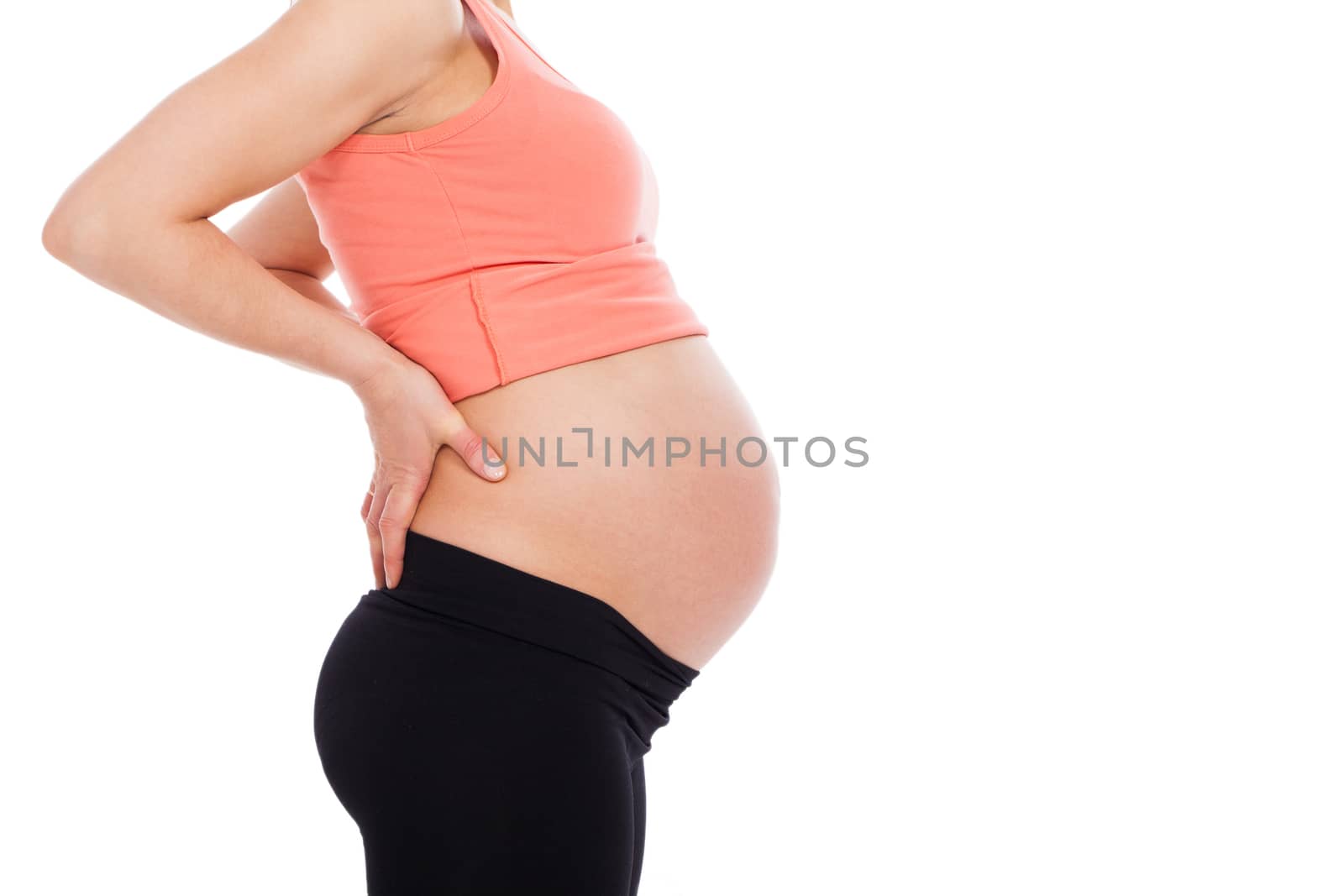 Beautiful pregnant belly on a white background