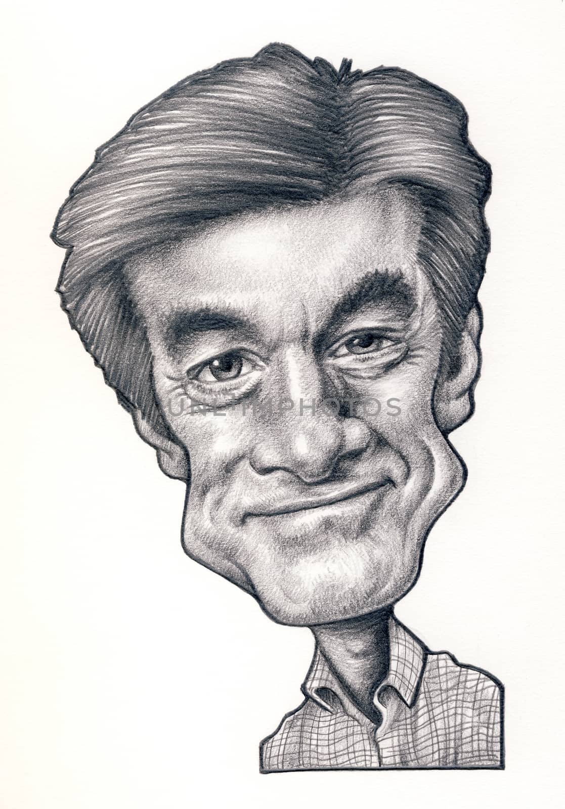 Dr. Oz graphite caricature drawing on a white background