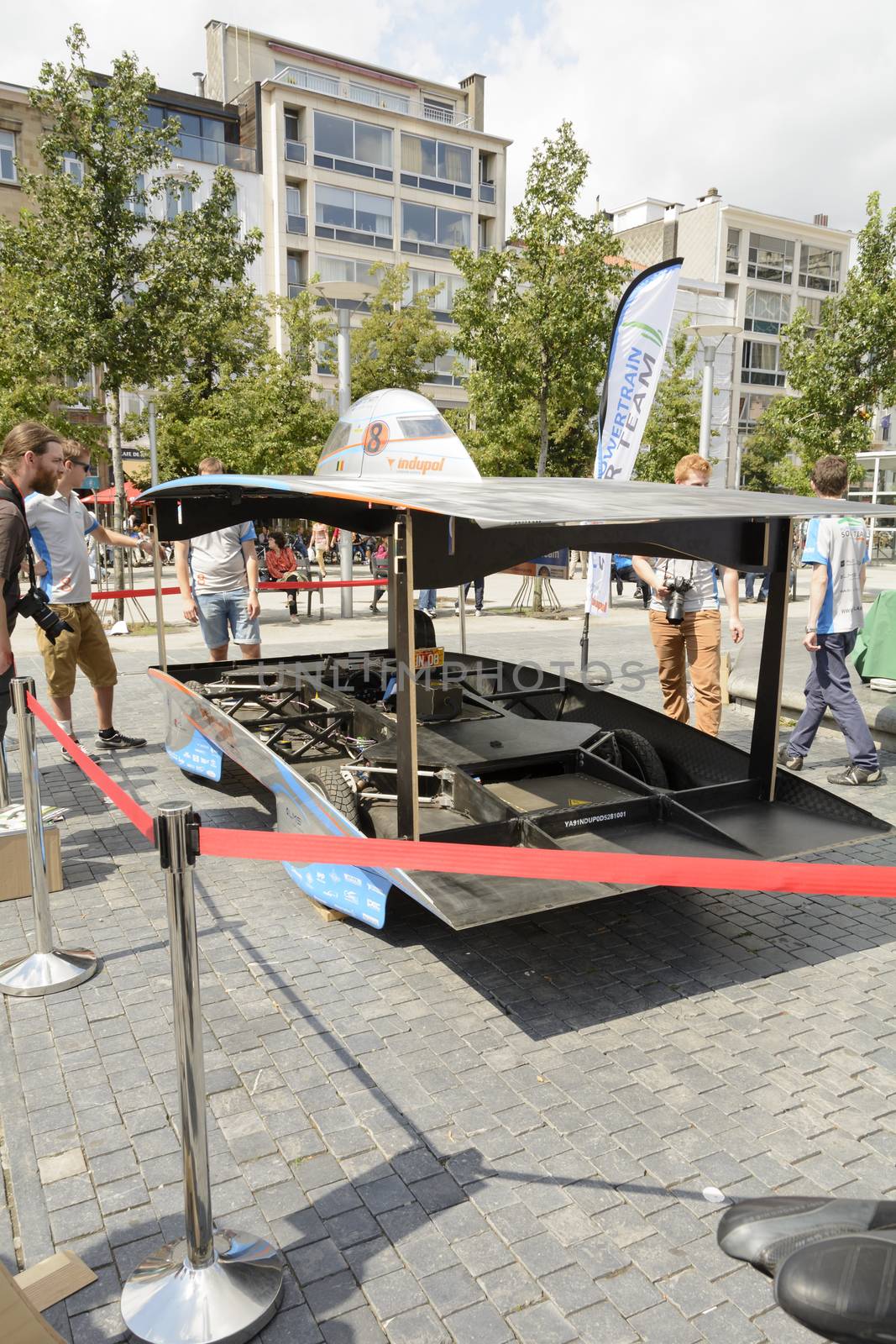 Antwerp, Belgium - August 9, 2014: The Belgian solar-powered vehicle that took part at the Antwerp exposition Solar Tour Alternative Energy for Mobility Zero Emission. On August 9, 2014. Belgium.