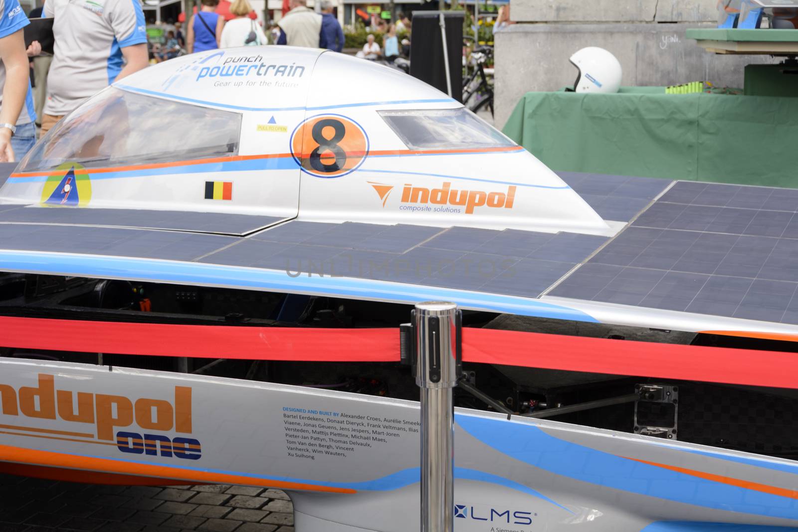 Antwerp, Belgium - August 9, 2014: The Belgian solar-powered vehicle that took part at the Antwerp exposition Solar Tour Alternative Energy for Mobility Zero Emission. On August 9, 2014. Belgium.