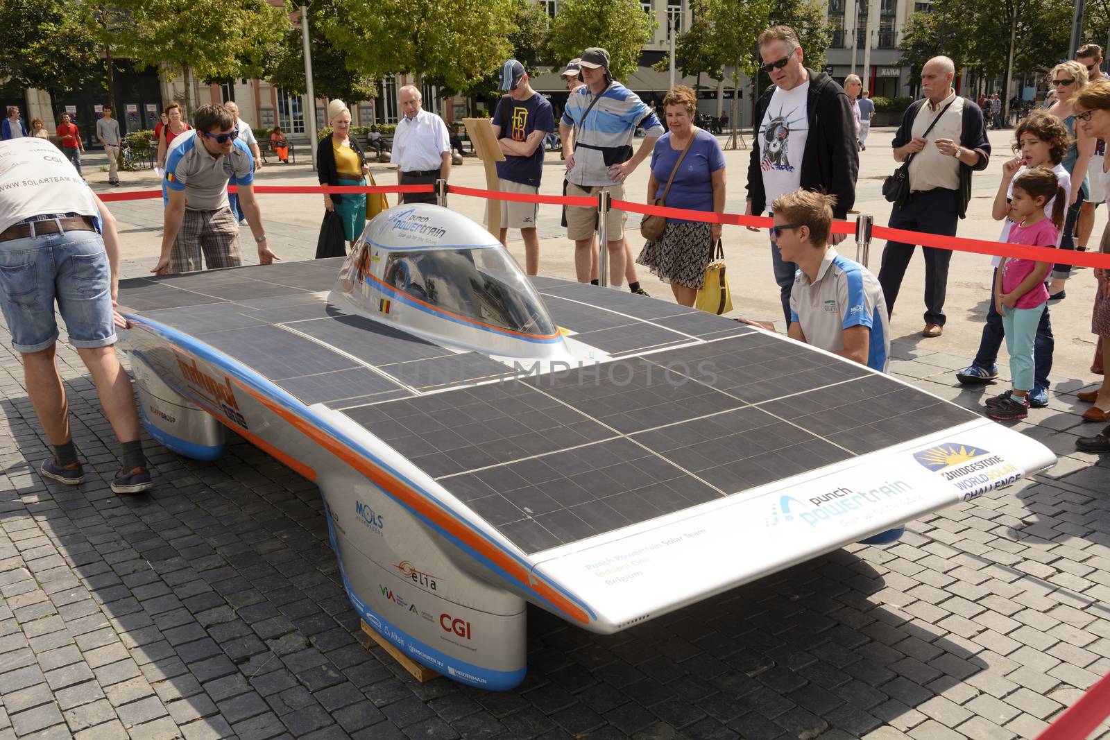 Antwerp, Belgium - August 9, 2014: The Belgian solar-powered vehicle that took part at the Antwerp exposition Solar Tour Alternative Energy for Mobility Zero Emission. On August 9, 2014. Belgium.