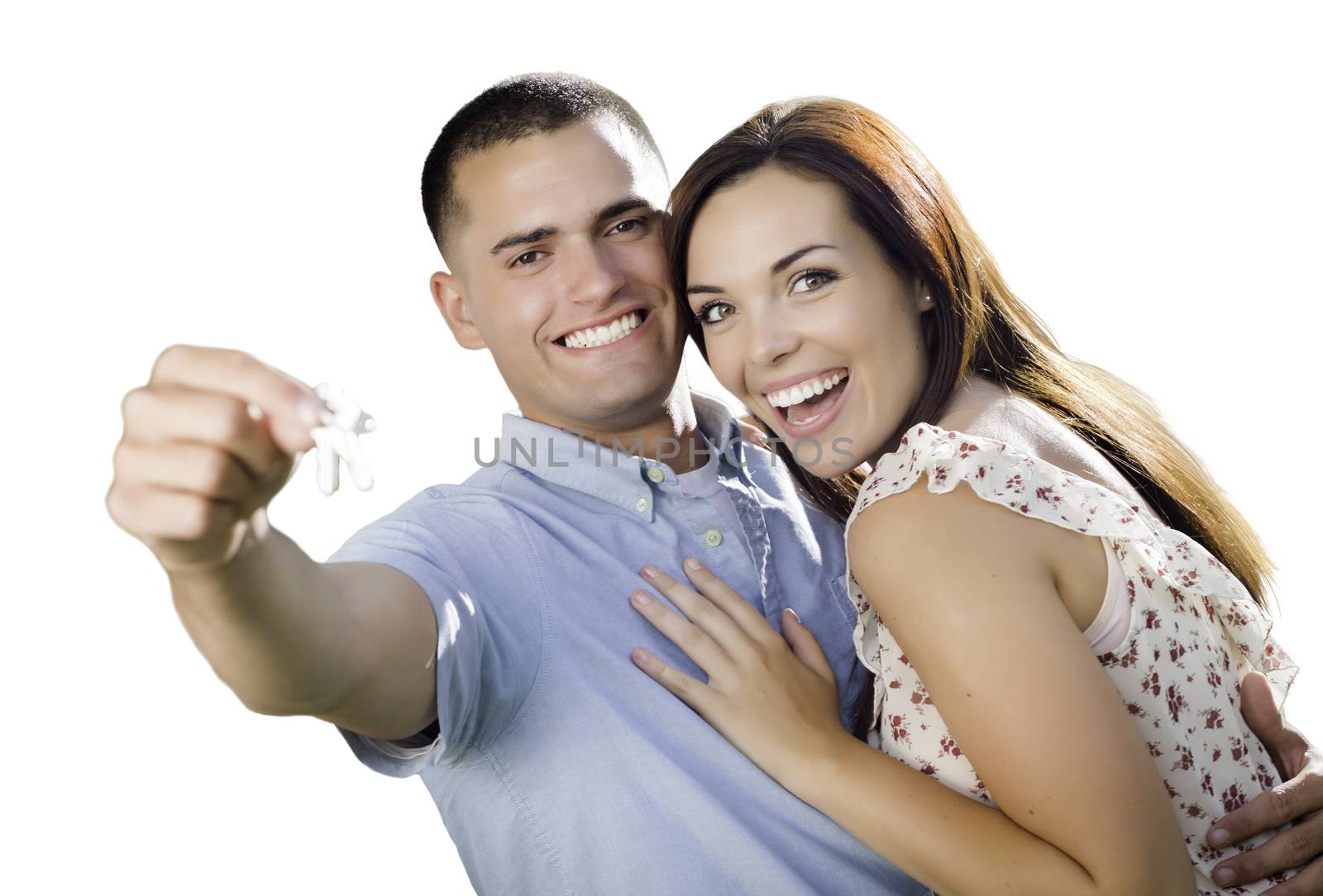 Military Couple with House Keys Isolated on White by Feverpitched