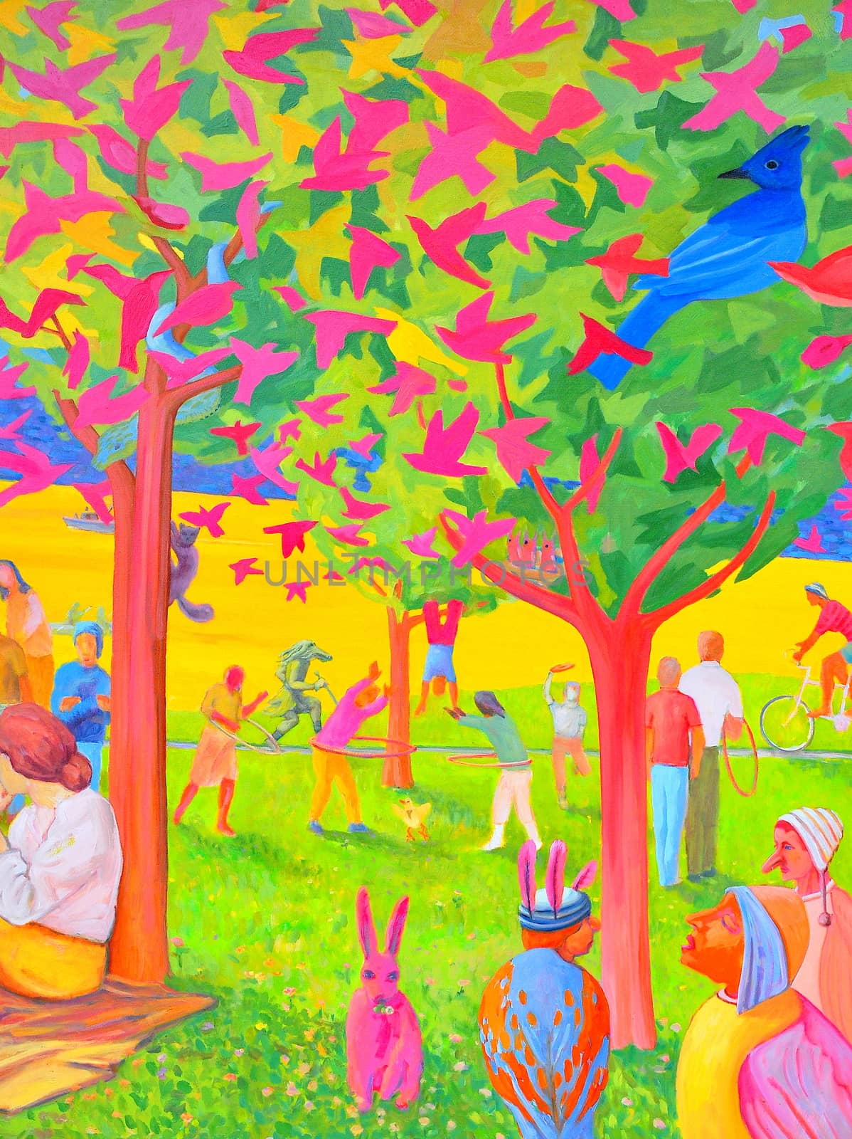 Summertime in the park mural outdoors.