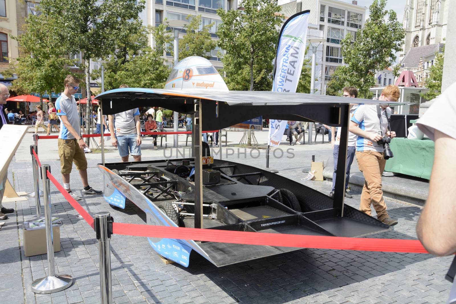 Antwerp, Belgium - August 9, 2014: The Belgian solar-powered vehicle that took part at the Antwerp exposition Solar Tour Alternative Energy for Mobility Zero Emission. On August 9, 2014. Belgium.