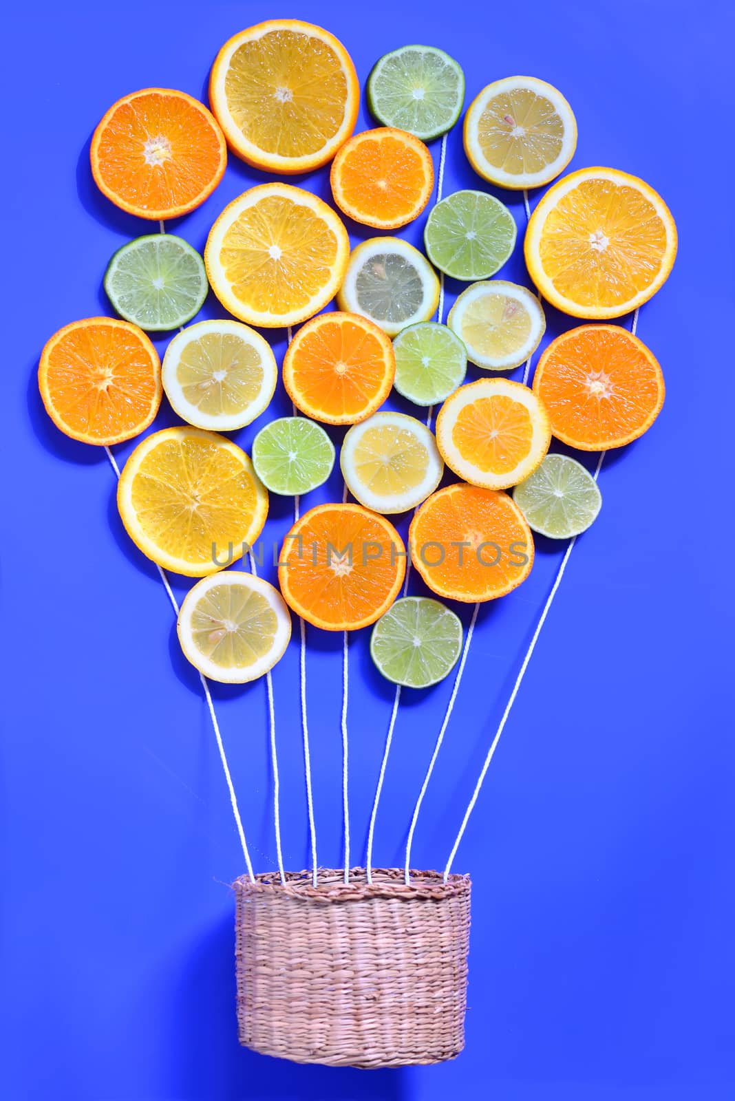 Abstract Citrus fruits and basket