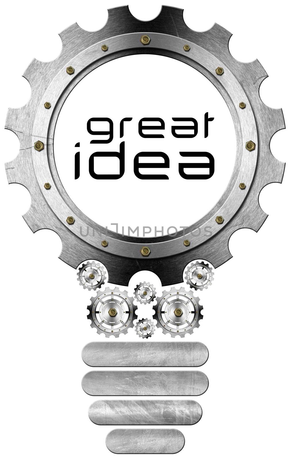 Light bulb design by cogs and gears, concept of creative great idea. Isolated on white background
