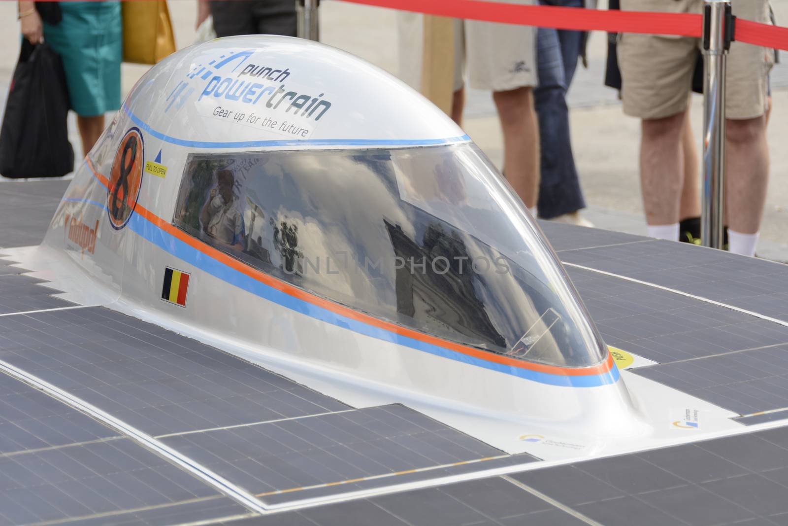 Antwerp, Belgium - August 9, 2014: The Belgian solar-powered vehicle that took part at the Antwerp exposition Solar Tour Alternative Energy for Mobility Zero Emission. On August 9, 2014. Belgium.