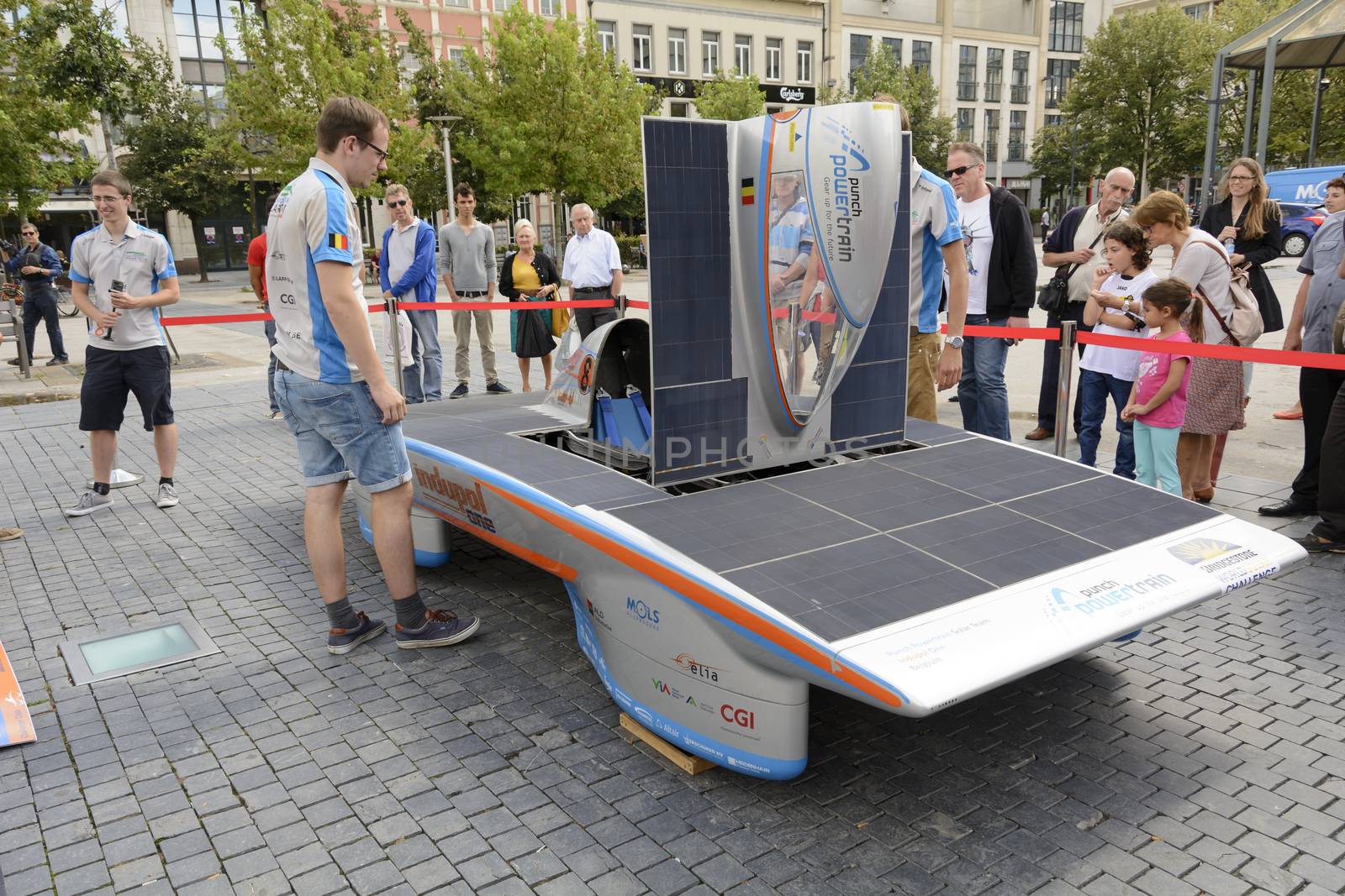 Antwerp, Belgium - August 9, 2014: The Belgian solar-powered vehicle that took part at the Antwerp exposition Solar Tour Alternative Energy for Mobility Zero Emission. On August 9, 2014. Belgium.