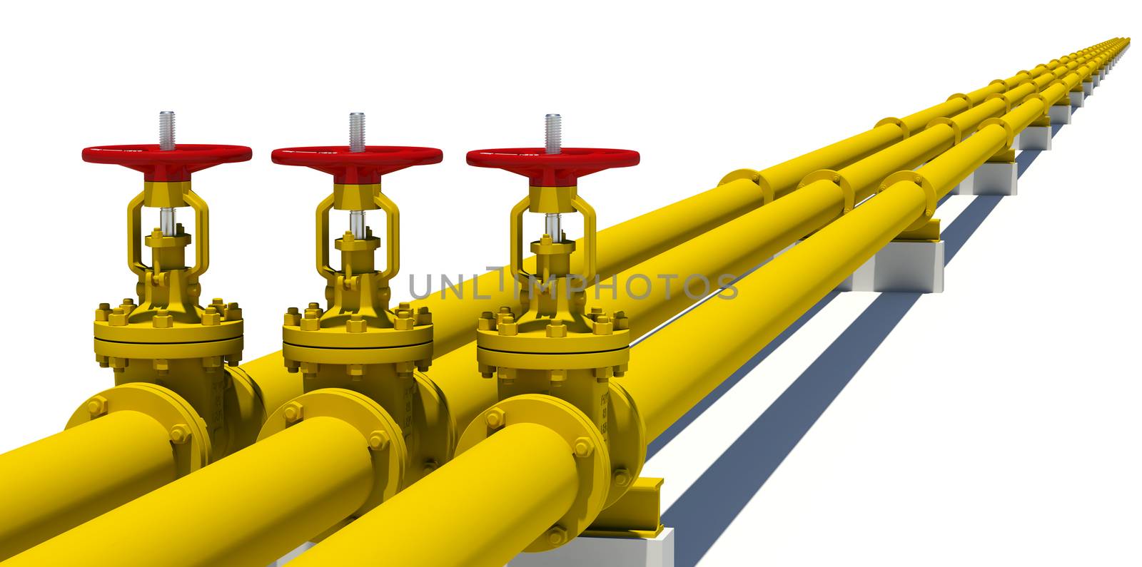 Three yellow pipes with valves by cherezoff