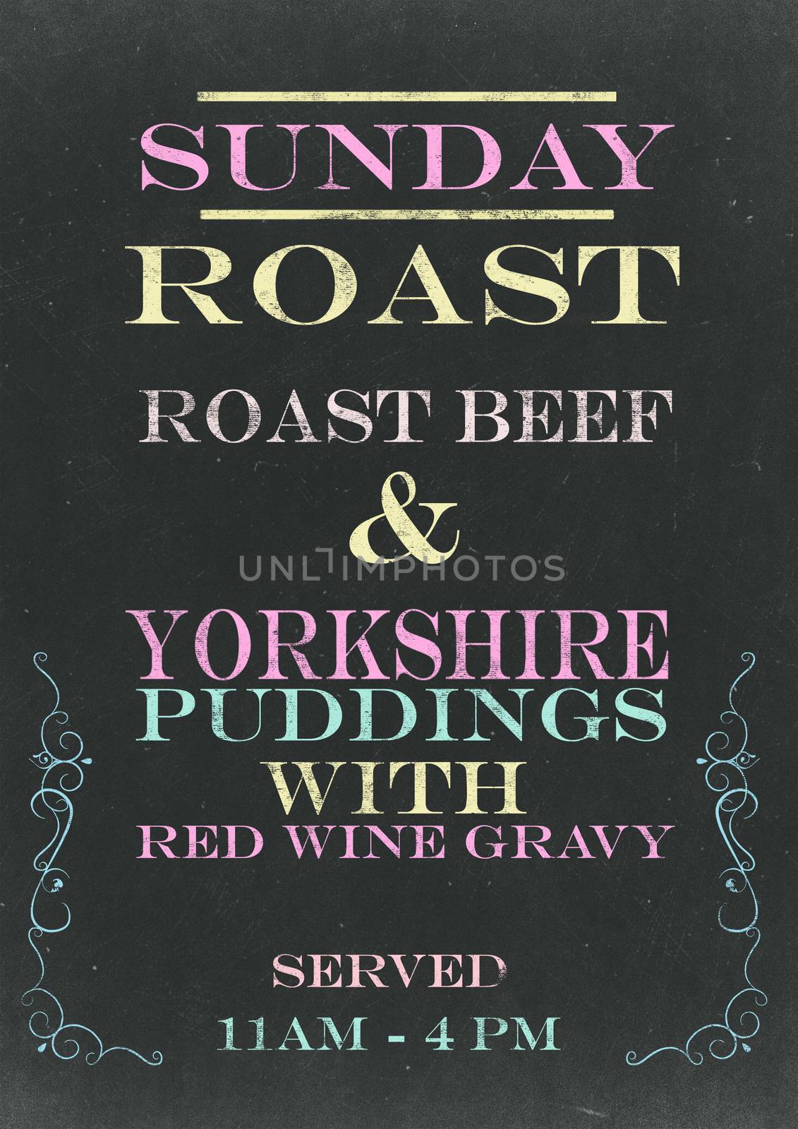 Sunday Roast on Srached Chalkboard