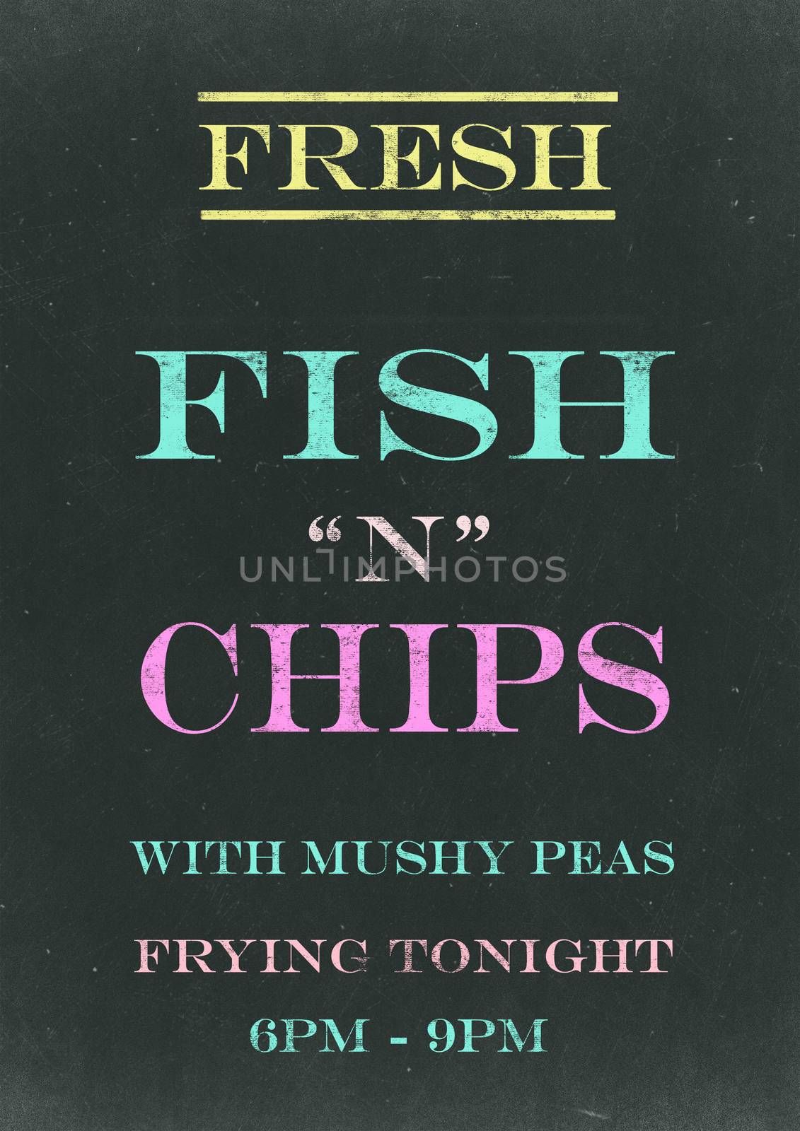 Fish N Chips on  Srached Chalkboard