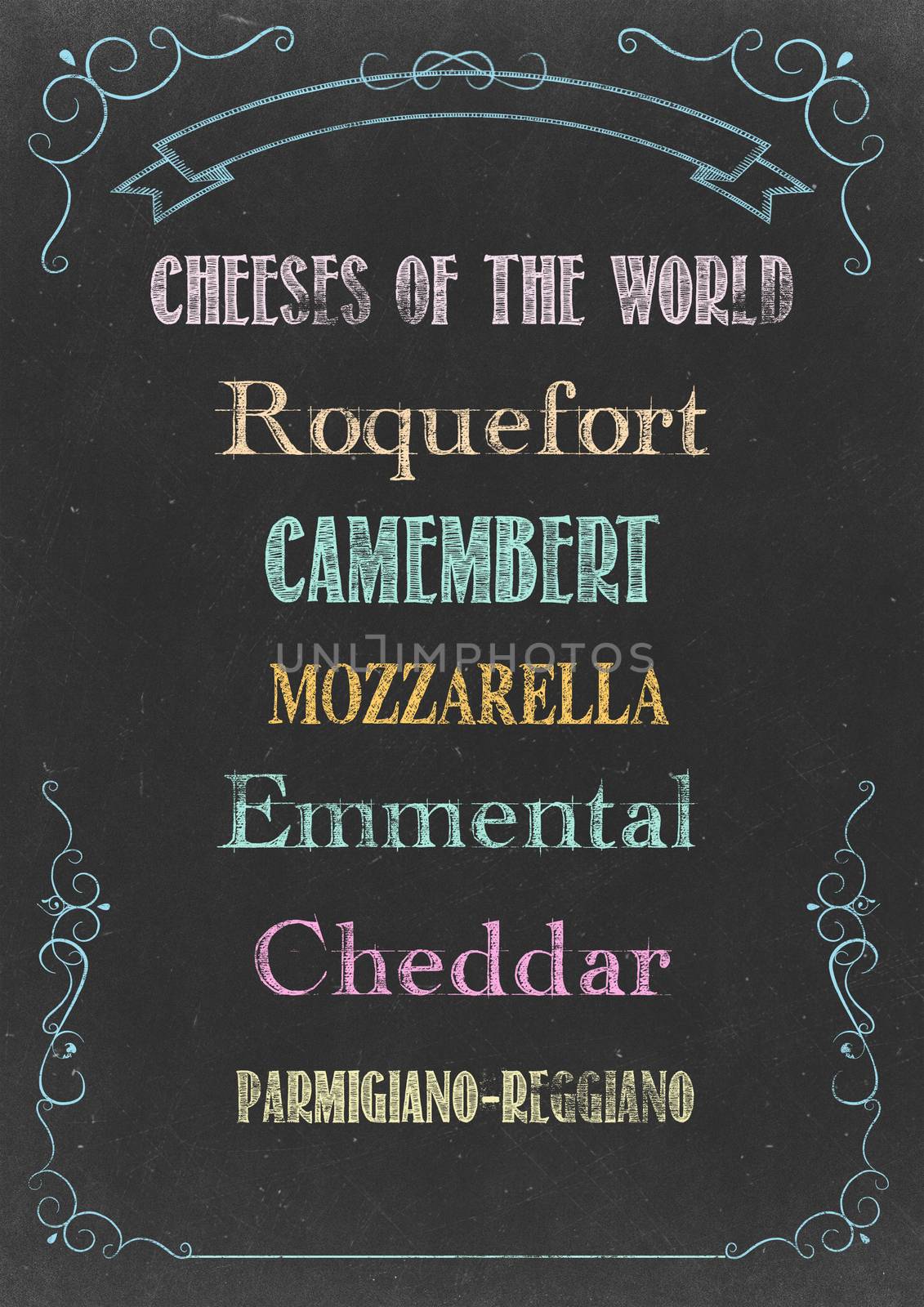 Chalkboard with "CHEESE  MENU" Hand Drawn in Chalks