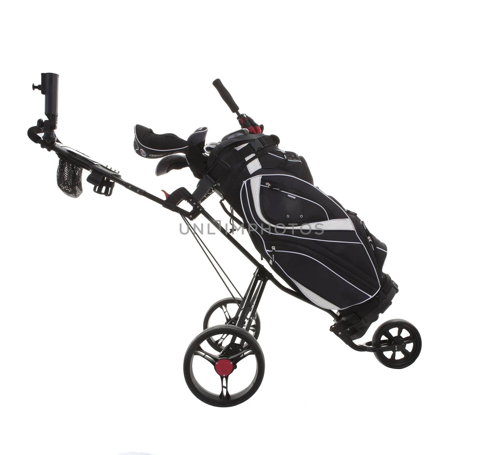 SWINDON, UK -FEBRUARY 18, 2015: Golf Trolley with Cart Bag On A White Background