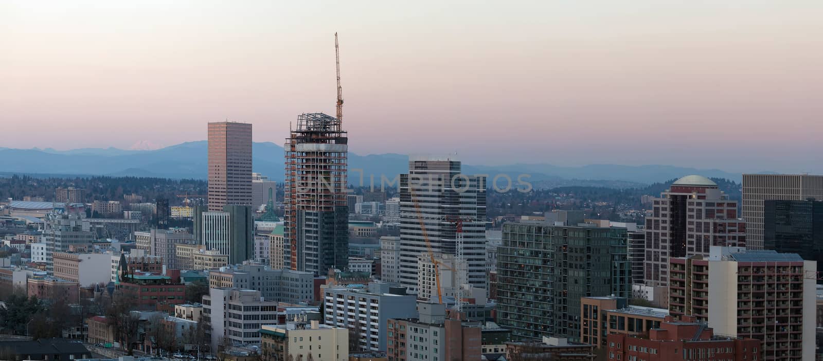 Portland Oregon Downtown Cityscape with new Buildings Construction Panorama