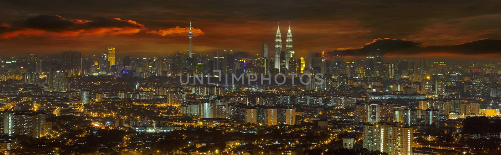 Kuala Lumpur Malaysia Cityscape Dramatic Sunset Panorama