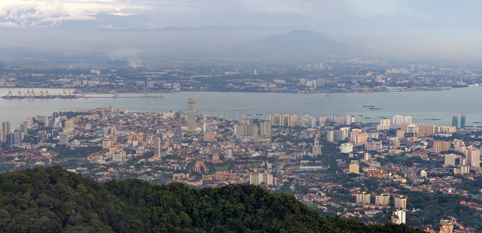 George Town Penang Malaysia Aerial Scenic view from Penang Hill Panorama