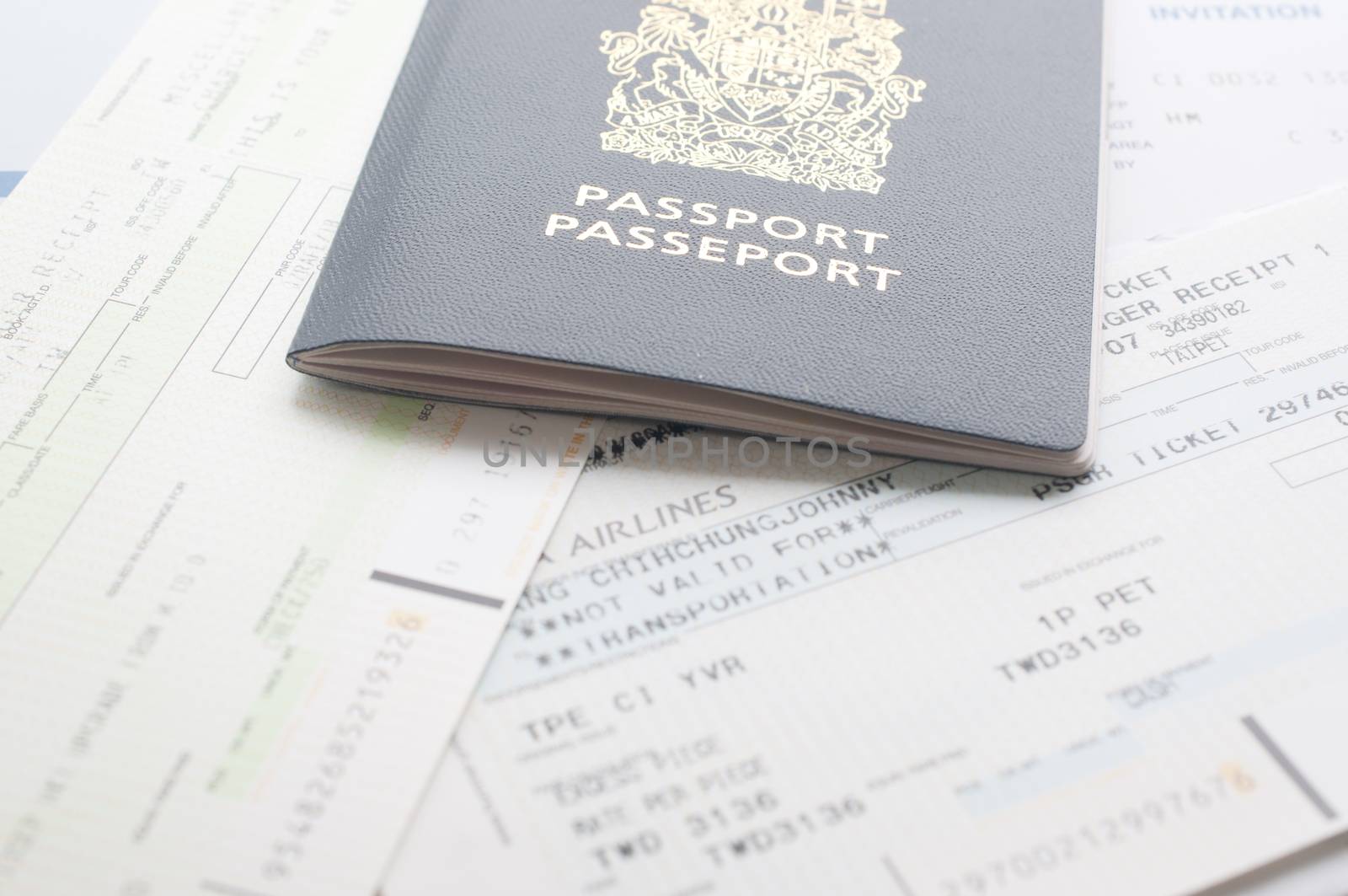 Canada passport with boarding pass on the table 