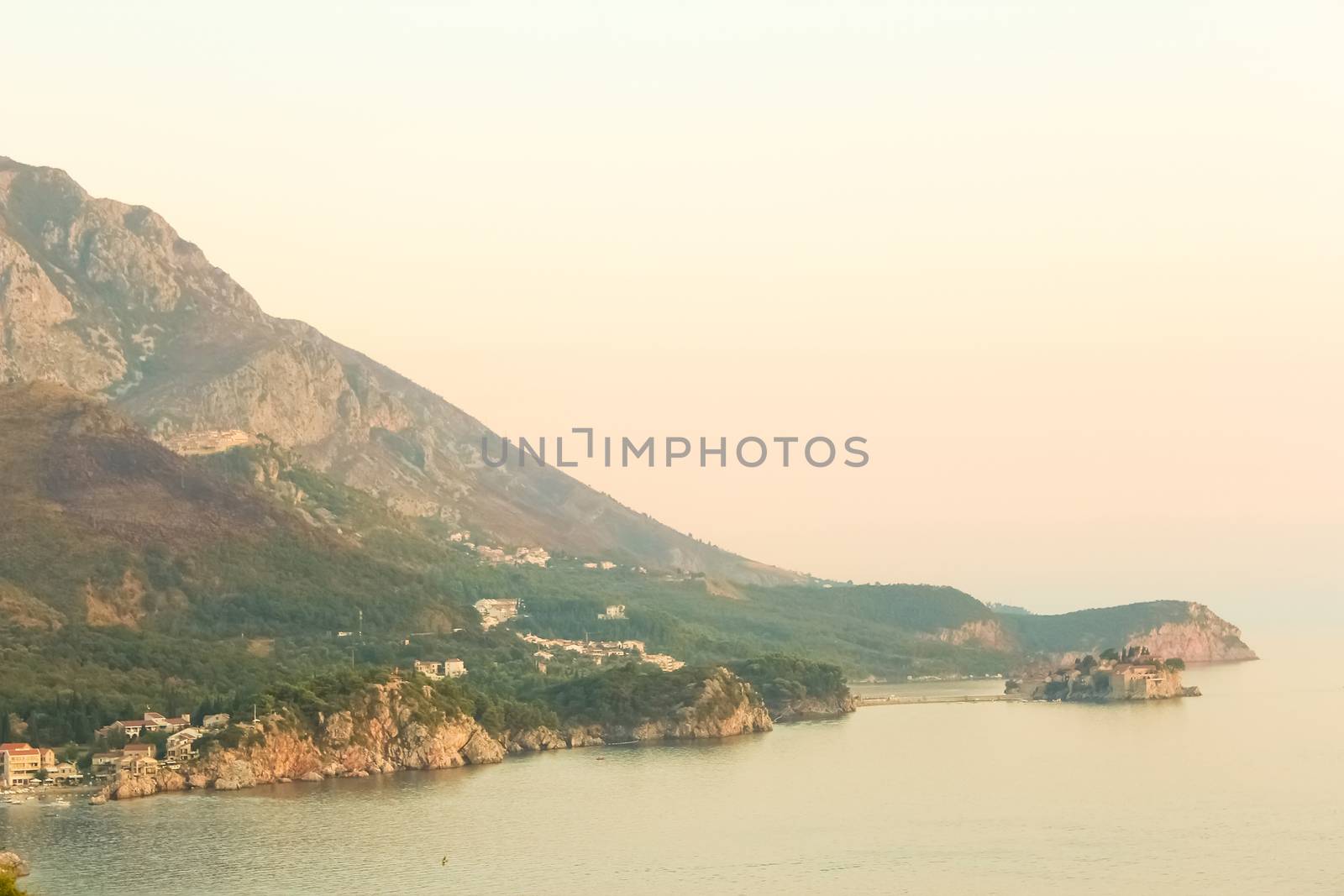 The landscape of the Adriatic coast of Bar, Montenegro.