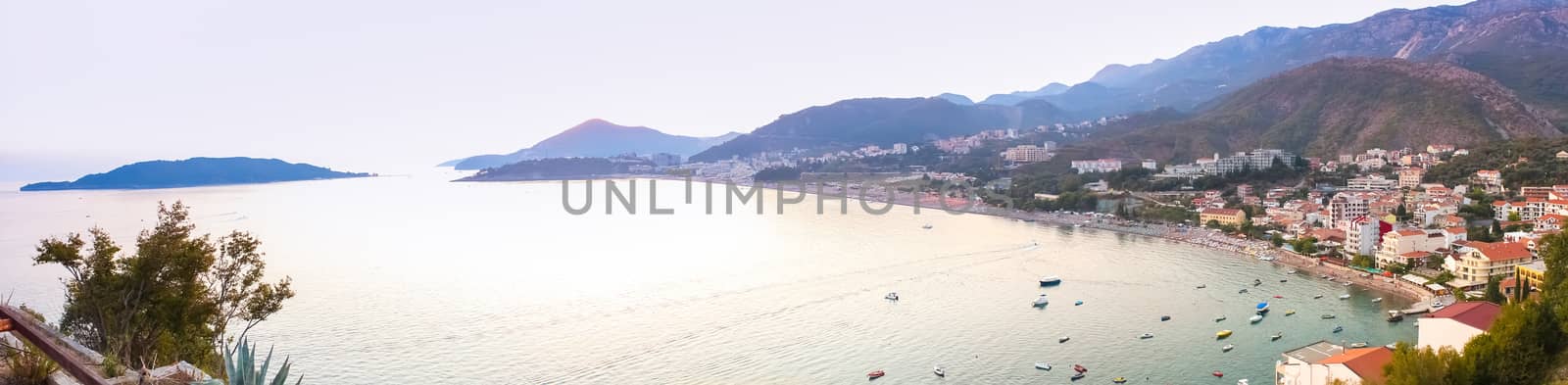 Montenegro, Rafailovici - JUNE 06, 2014: Sunset view on sea beach