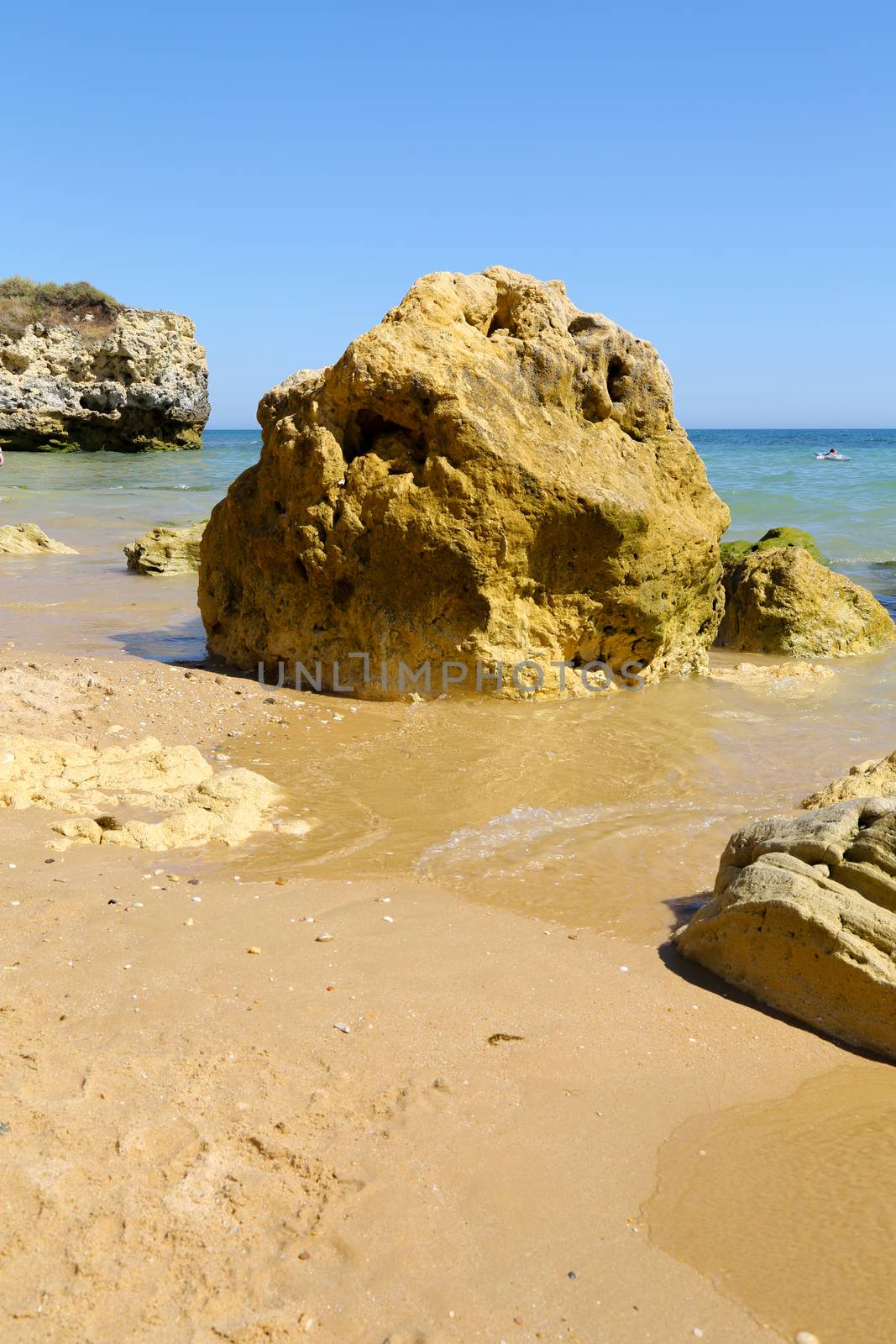 The famous rocks at the coast of Lagos in the Algarve, Portugal