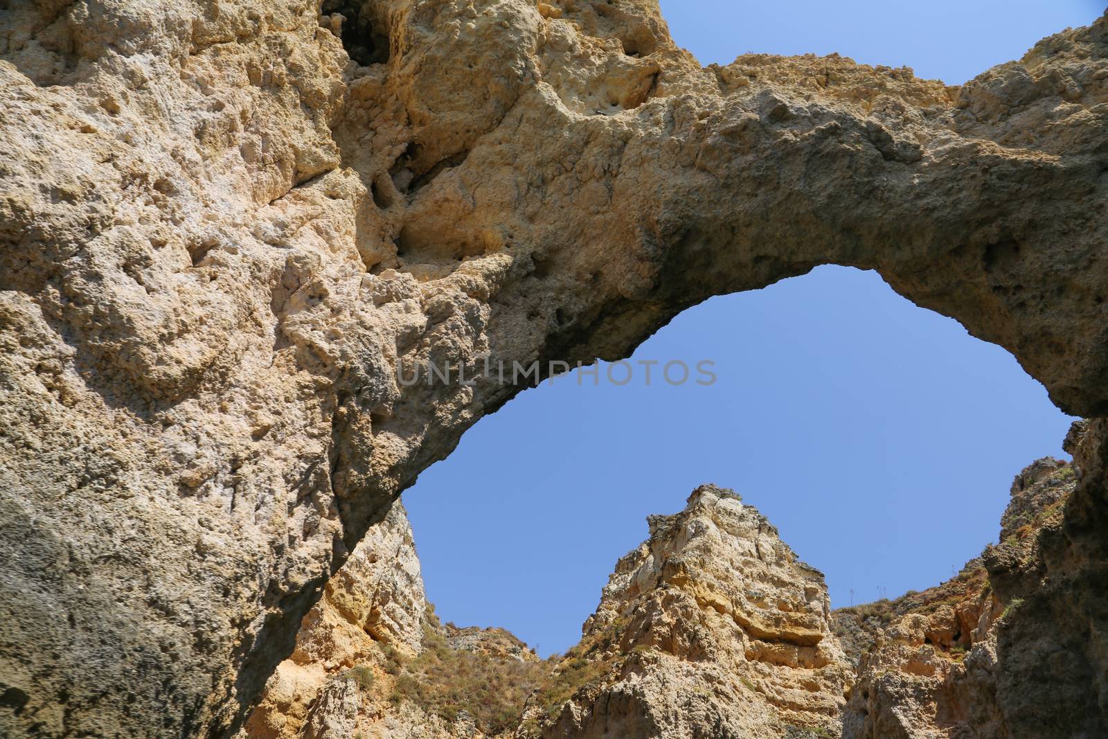 The famous rocks at the coast of Lagos in the Algarve, Portugal