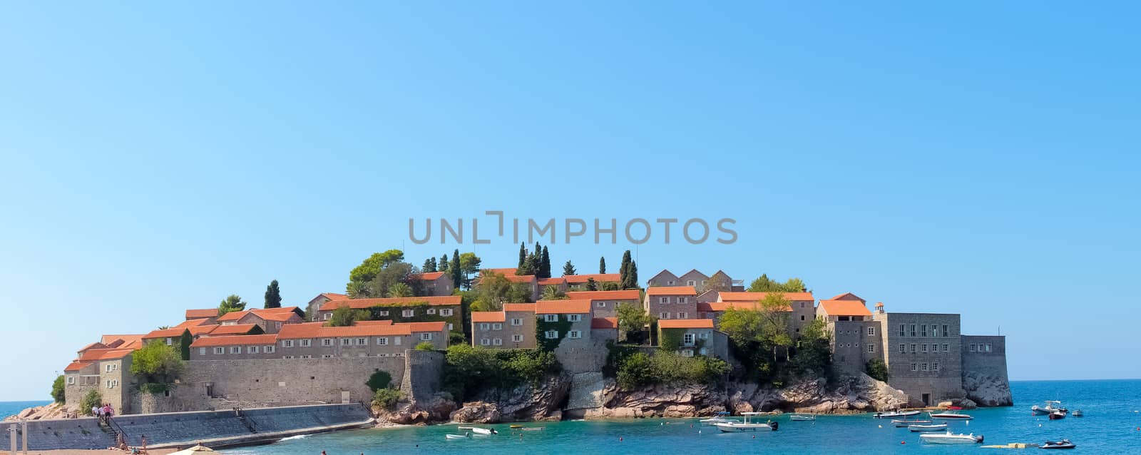 Sveti Stefan, small islet and resort in Montenegro. Balkans, Adriatic sea, Europe.  by sarymsakov